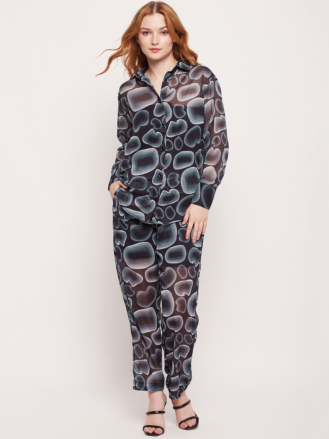 

DELAN Abstract Printed Shirt With Trouser, Grey
