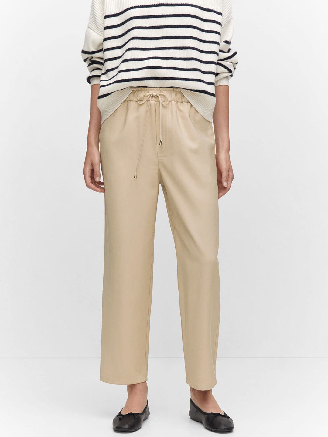 

MANGO Women Straight Fit Trousers, Beige