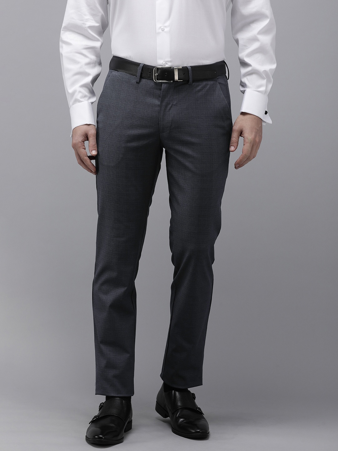 

Van Heusen Men Checked Slim Fit Formal Trousers, Charcoal