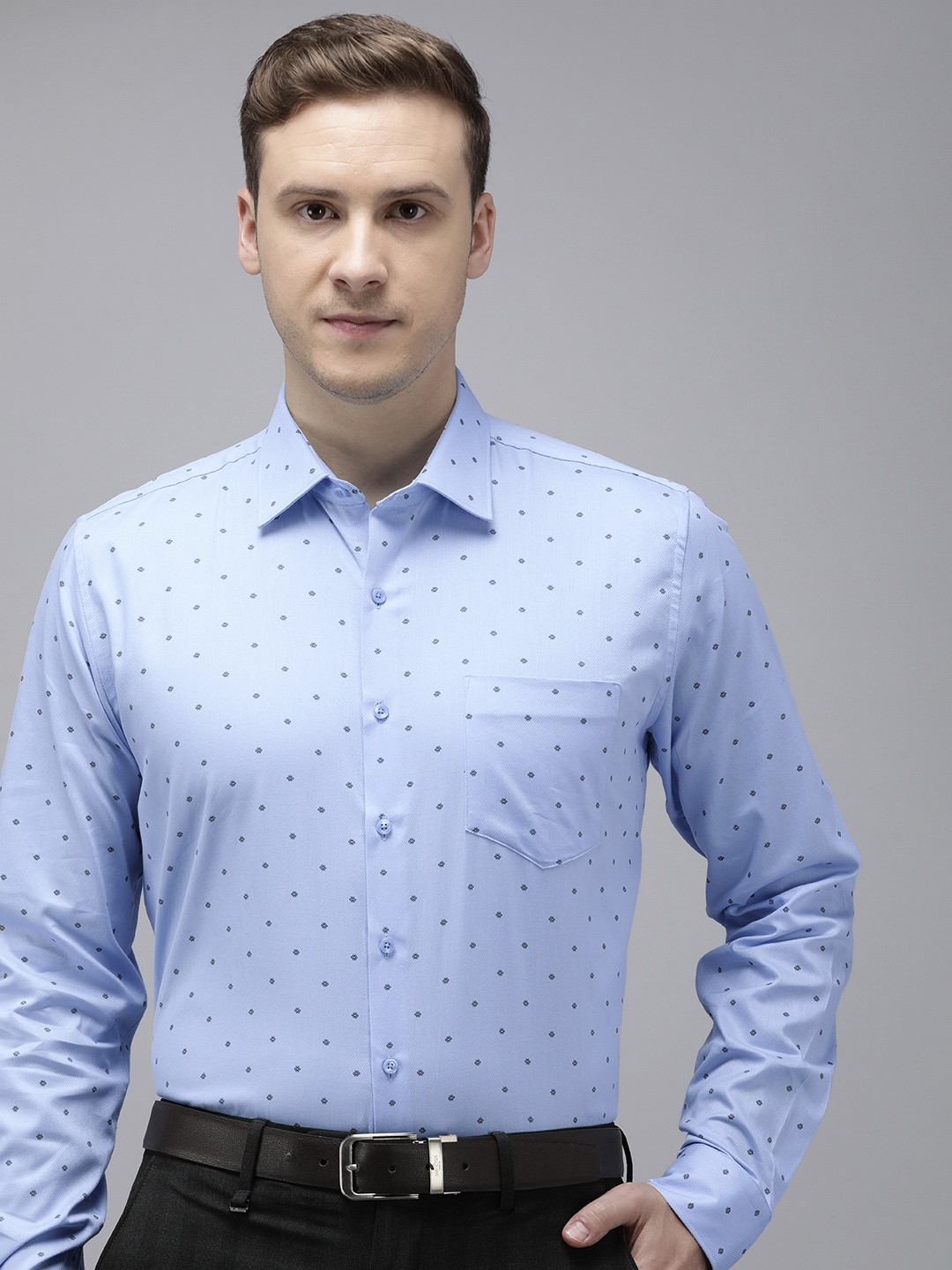

Van Heusen Men Slim Fit Opaque Printed Formal Shirt, Blue