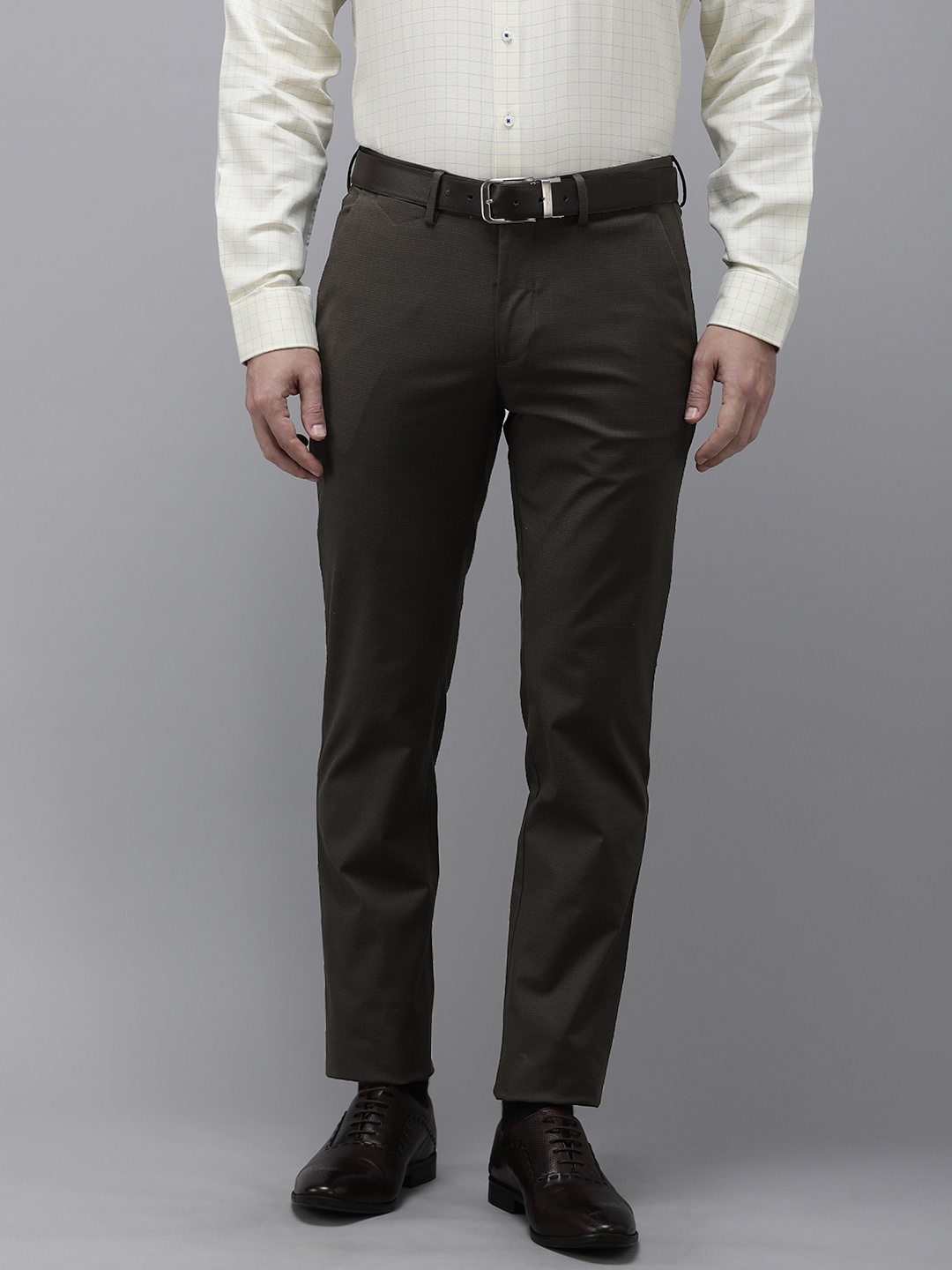 

Van Heusen Men Checked Slim Fit Formal Trousers, Olive