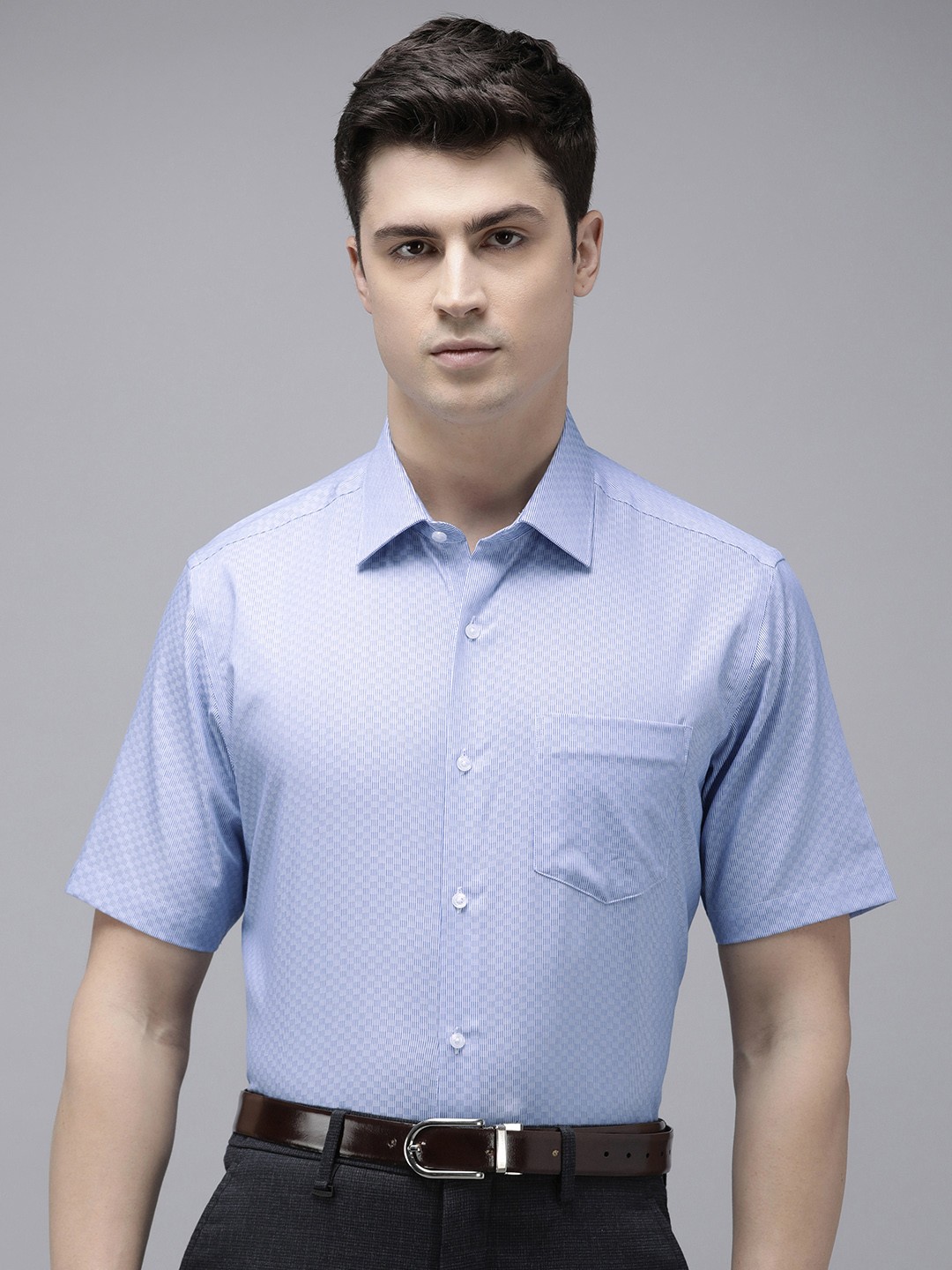 

Van Heusen Men Pinstripes Opaque Cotton Formal Shirt, Blue