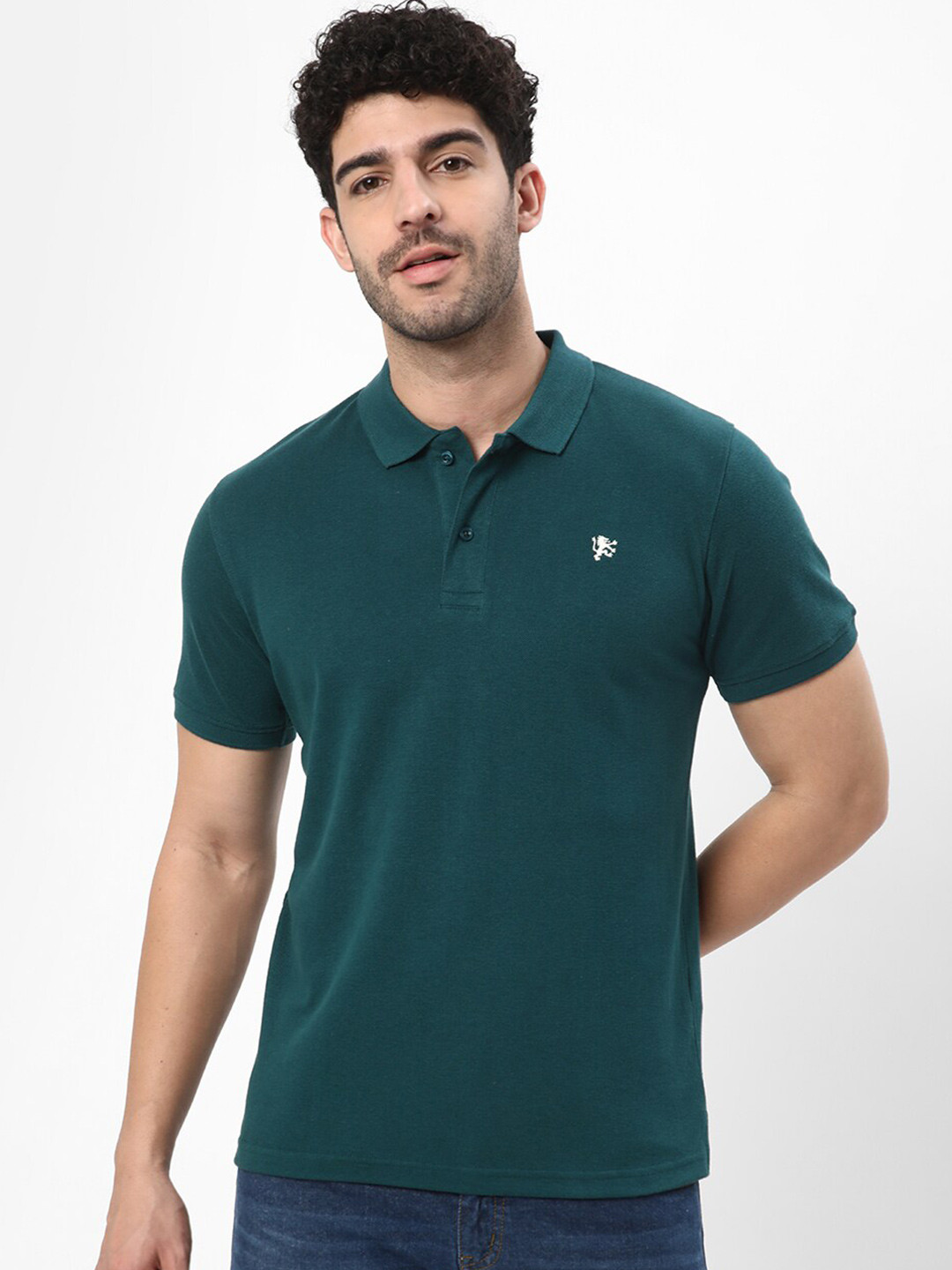 

R&B Polo Collar Cotton T-shirt, Teal