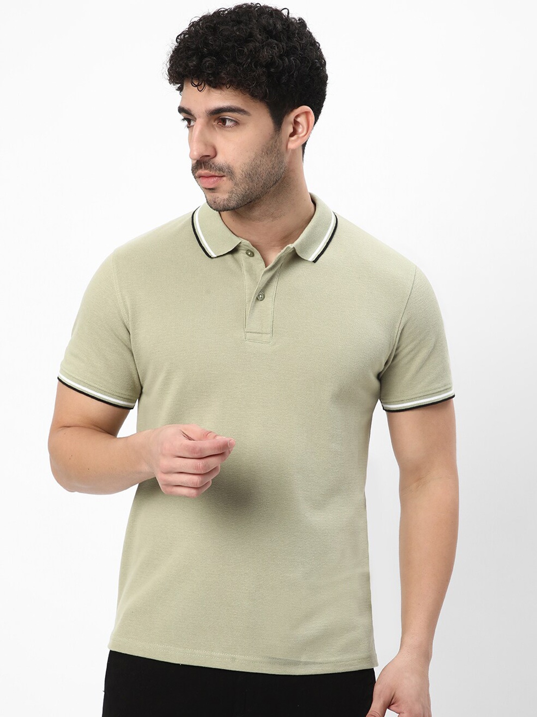 

R&B Polo Collar Cotton T-shirt, Green