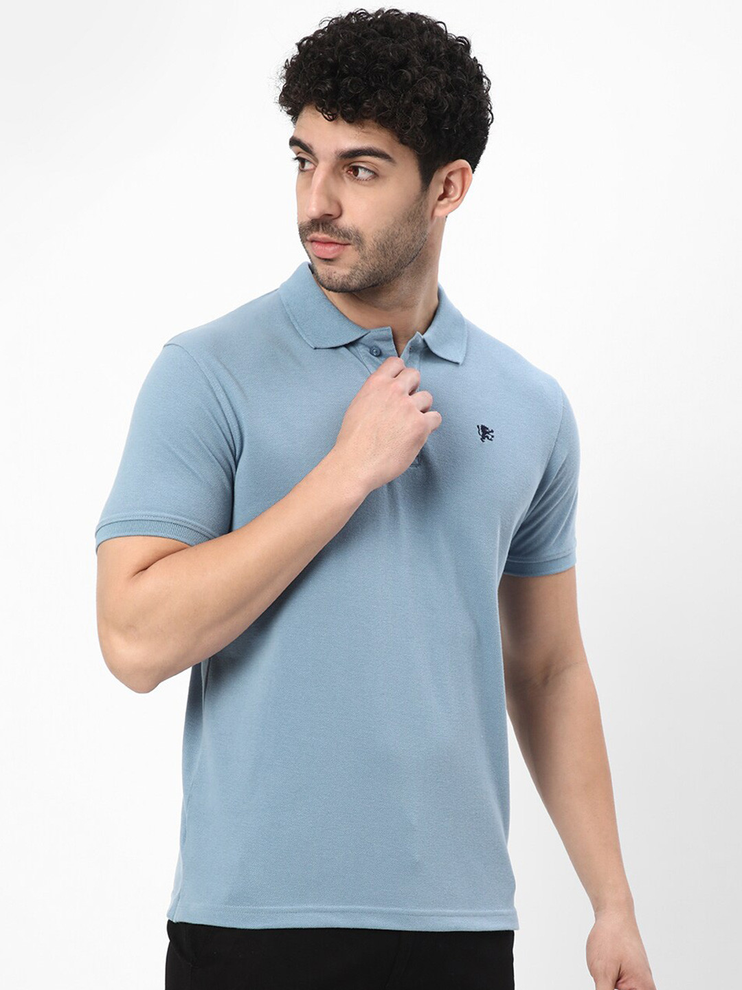 

R&B Short Sleeves Polo Collar Cotton T-shirt, Blue