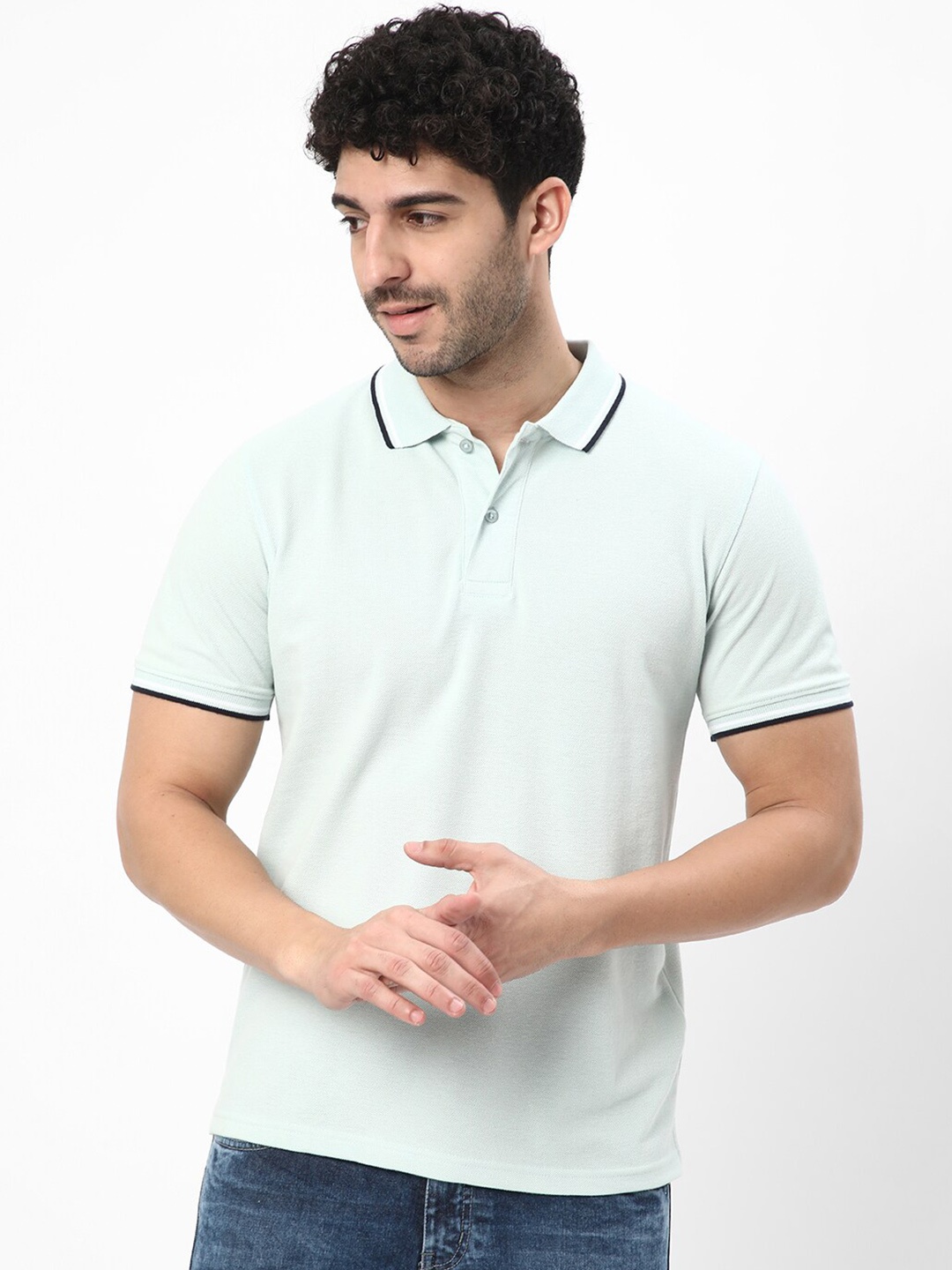 

R&B Short Sleeves Polo Collar Cotton T-shirt, Green