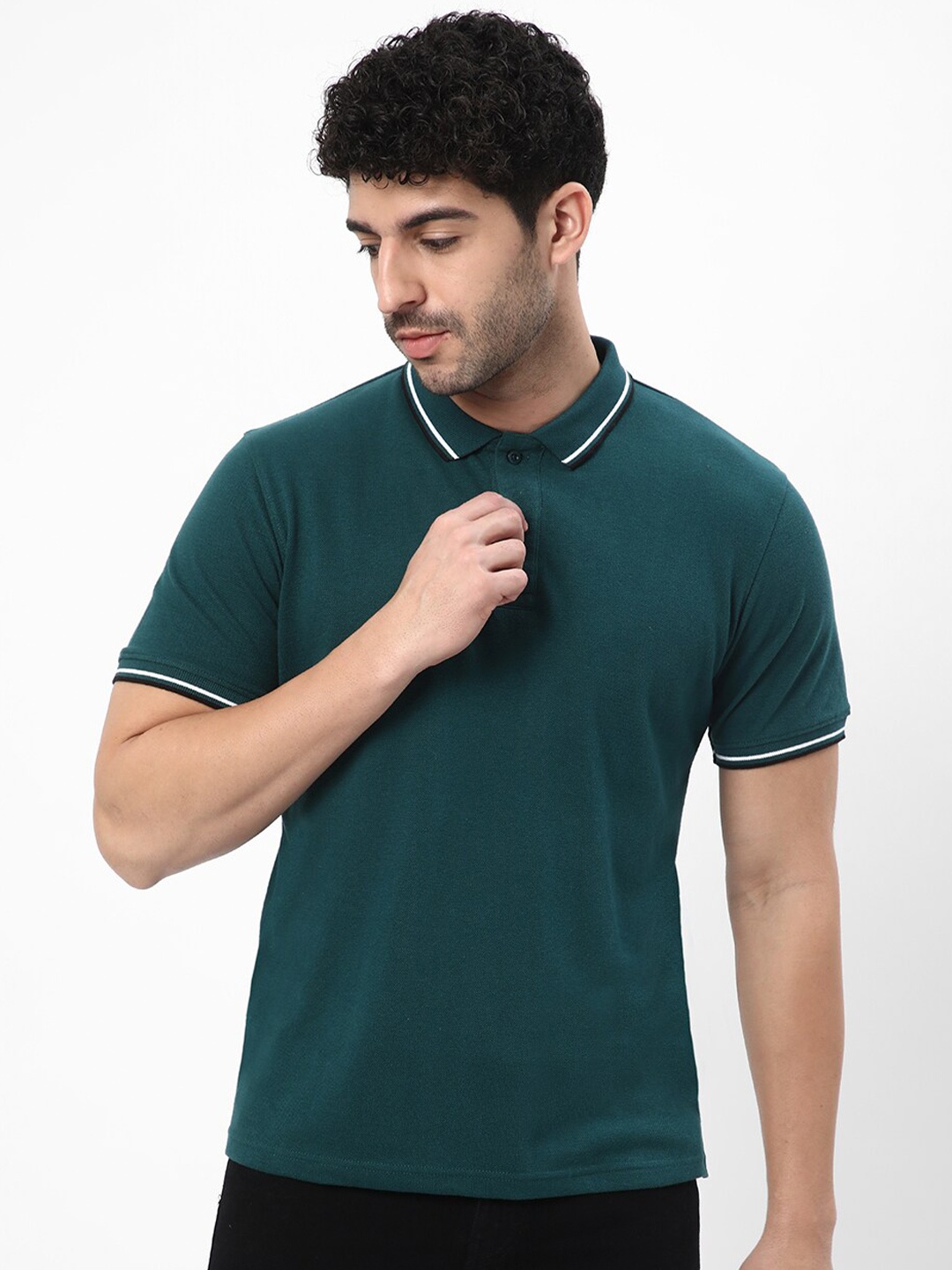 

R&B Short Sleeves Polo Collar Cotton T-shirt, Green