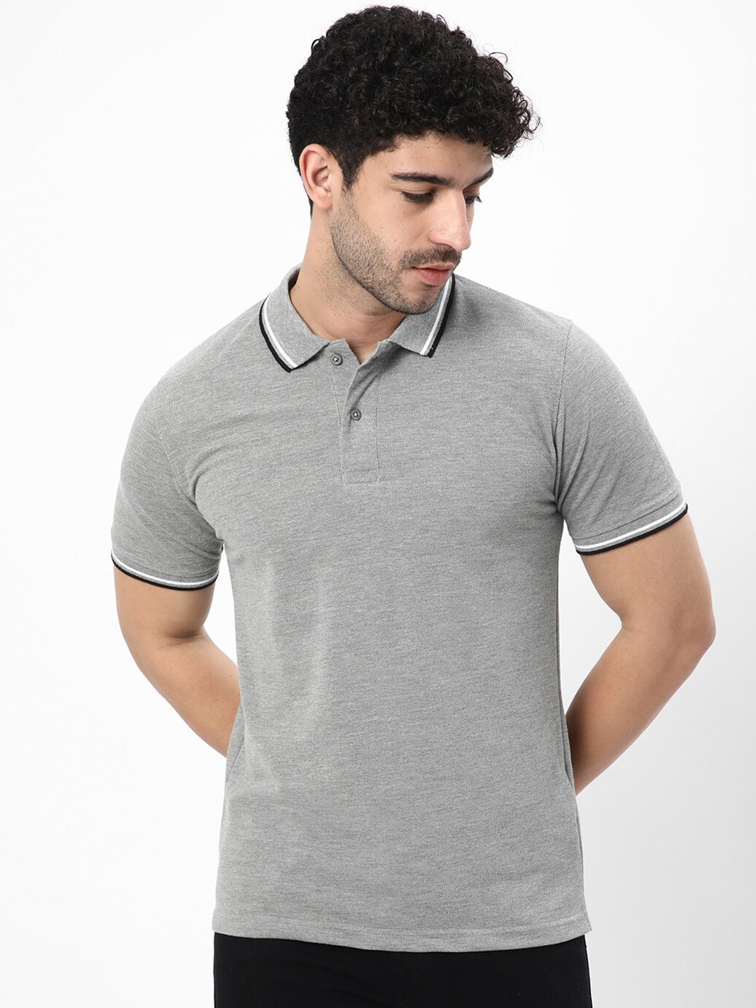 

R&B Cotton Polo Collar T-shirt, Grey