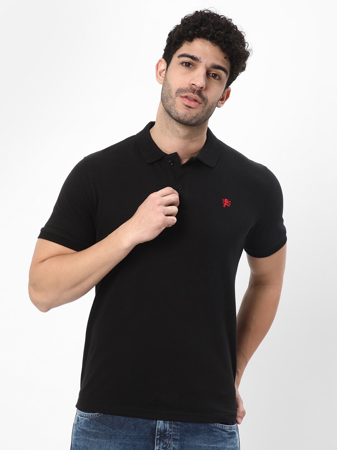 

R&B Cotton Polo Collar T-shirt, Black