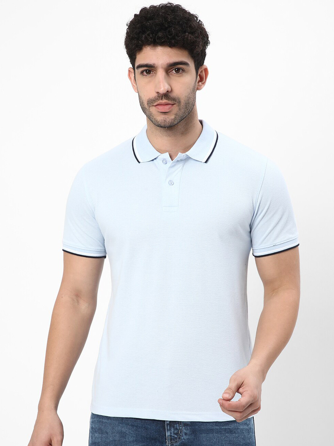 

R&B Cotton Polo Collar T-shirt, Blue