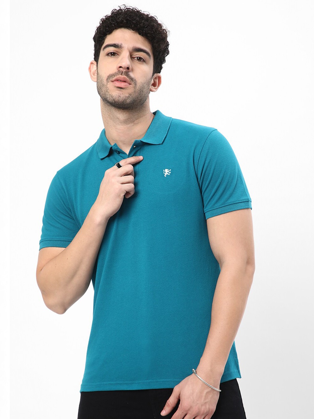 

R&B Polo Collar Short Sleeves Cotton T-shirt, Blue