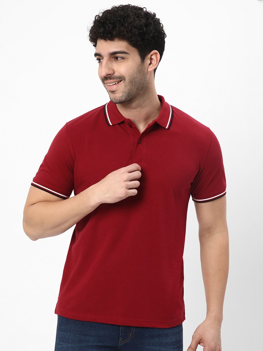 

R&B Polo Collar Short Sleeves Cotton T-shirt, Red