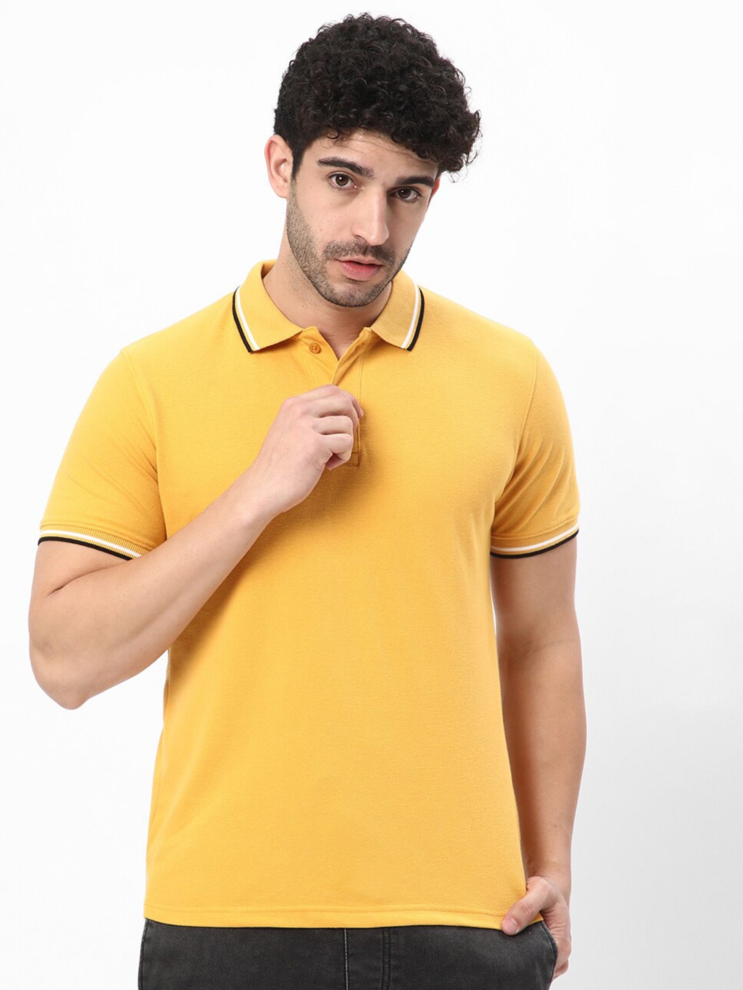

R&B Polo Collar Shirt Sleeves Cotton T-shirt, Yellow