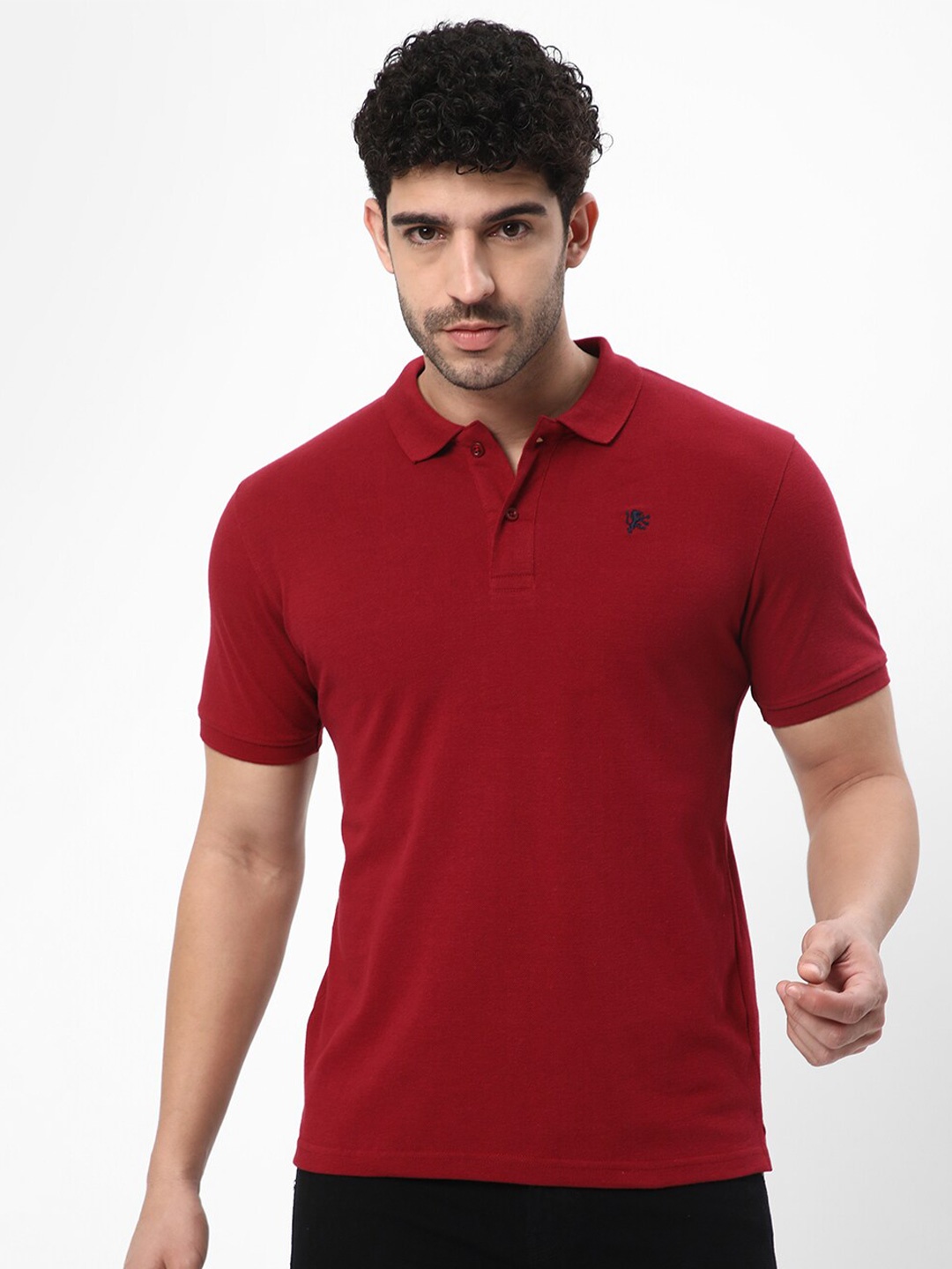 

R&B Polo Collar Neck Cotton Casual T-shirt, Red