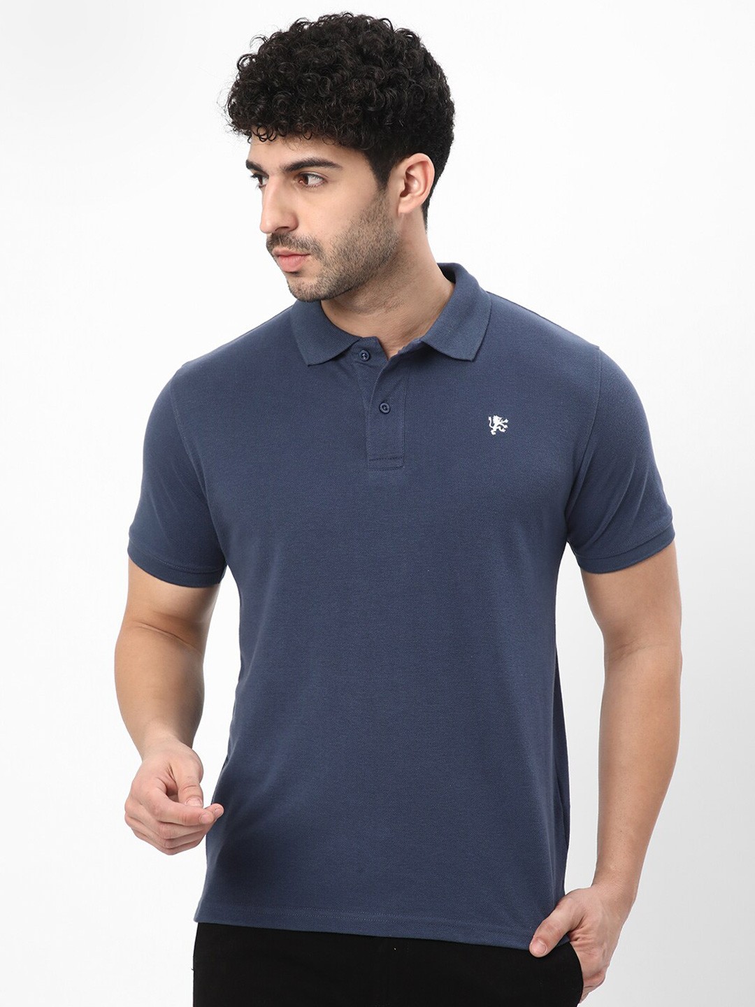 

R&B Polo Collar Cotton Casual T-shirt, Blue