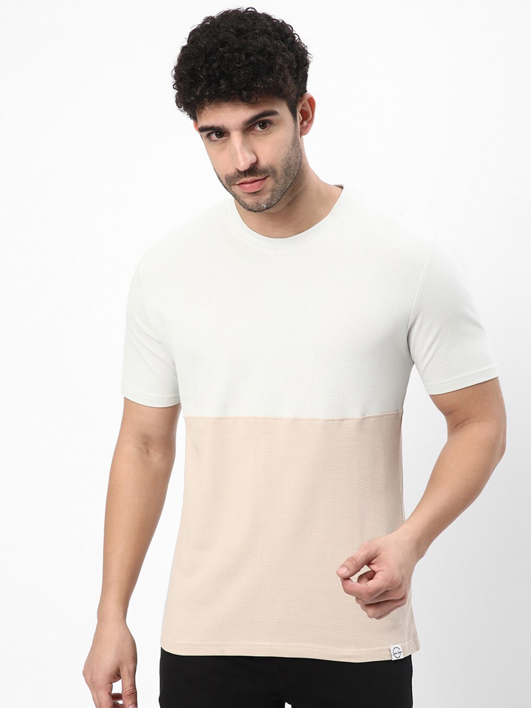 

R&B Colourblocked Cotton Casual T-shirt, Off white