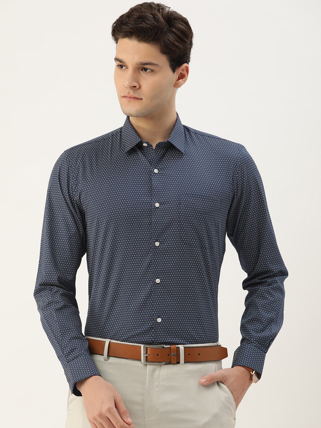 

Peter England Pure Cotton Slim Fit Printed Formal Shirt, Navy blue
