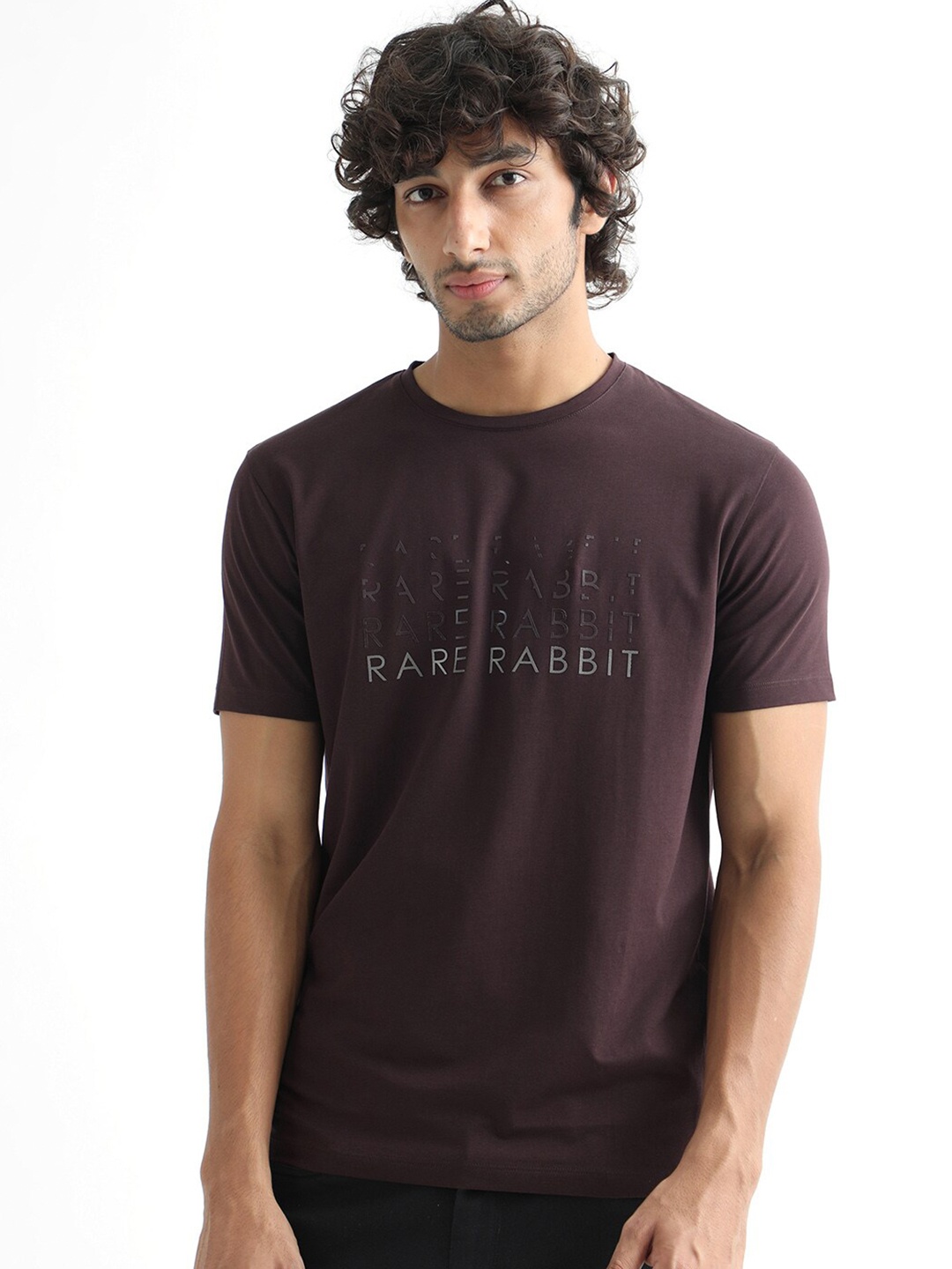 

RARE RABBIT Men Asi Typography Printed Cotton Slim Fit T-Shirt, Maroon