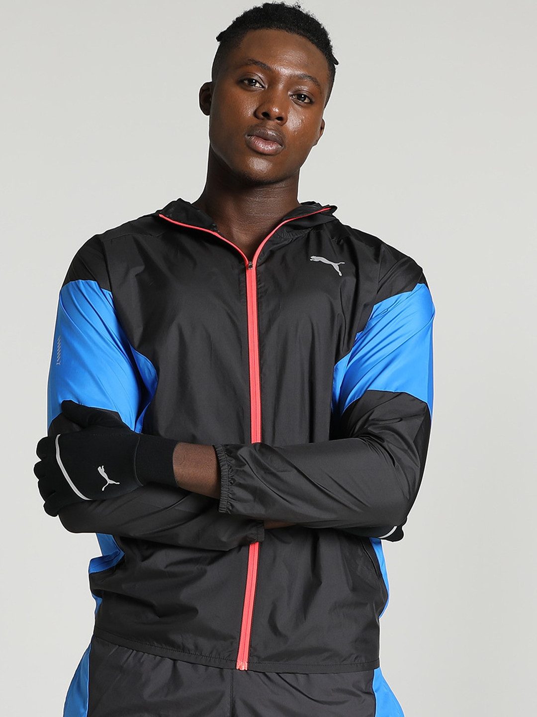 

Puma Colourblocked Lightweight Running Sports Jacket, Black
