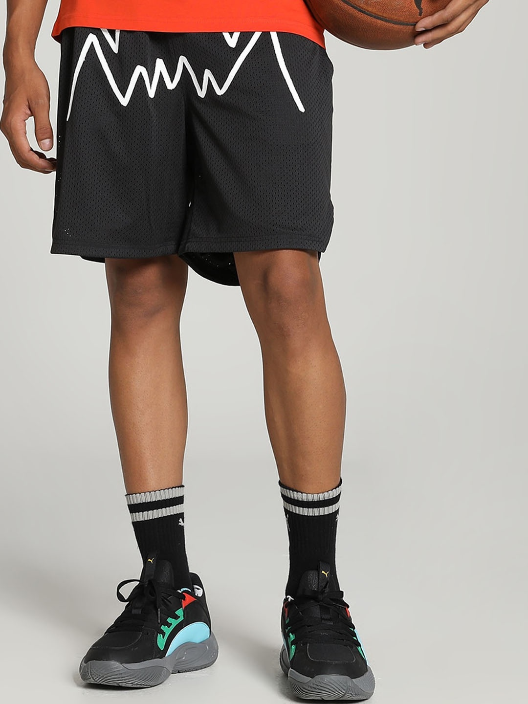 

Puma Men Printed Jaws Core Basketball Sports Shorts, Black
