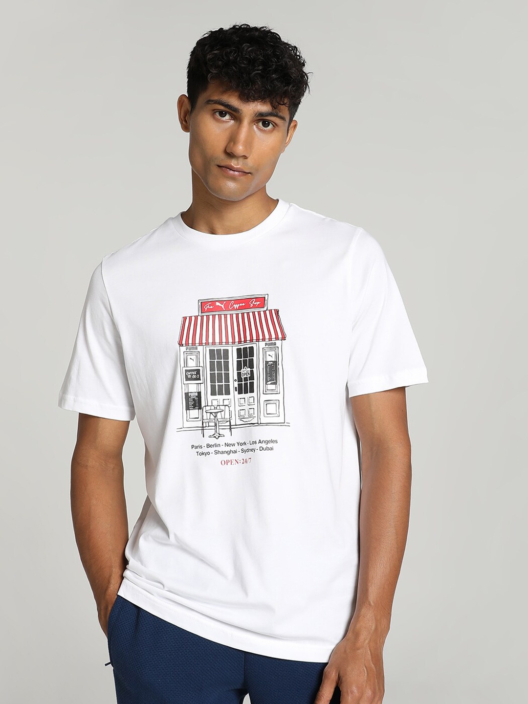 

Puma Printed GRAPHICS CAF PUMA Cotton T-Shirt, White