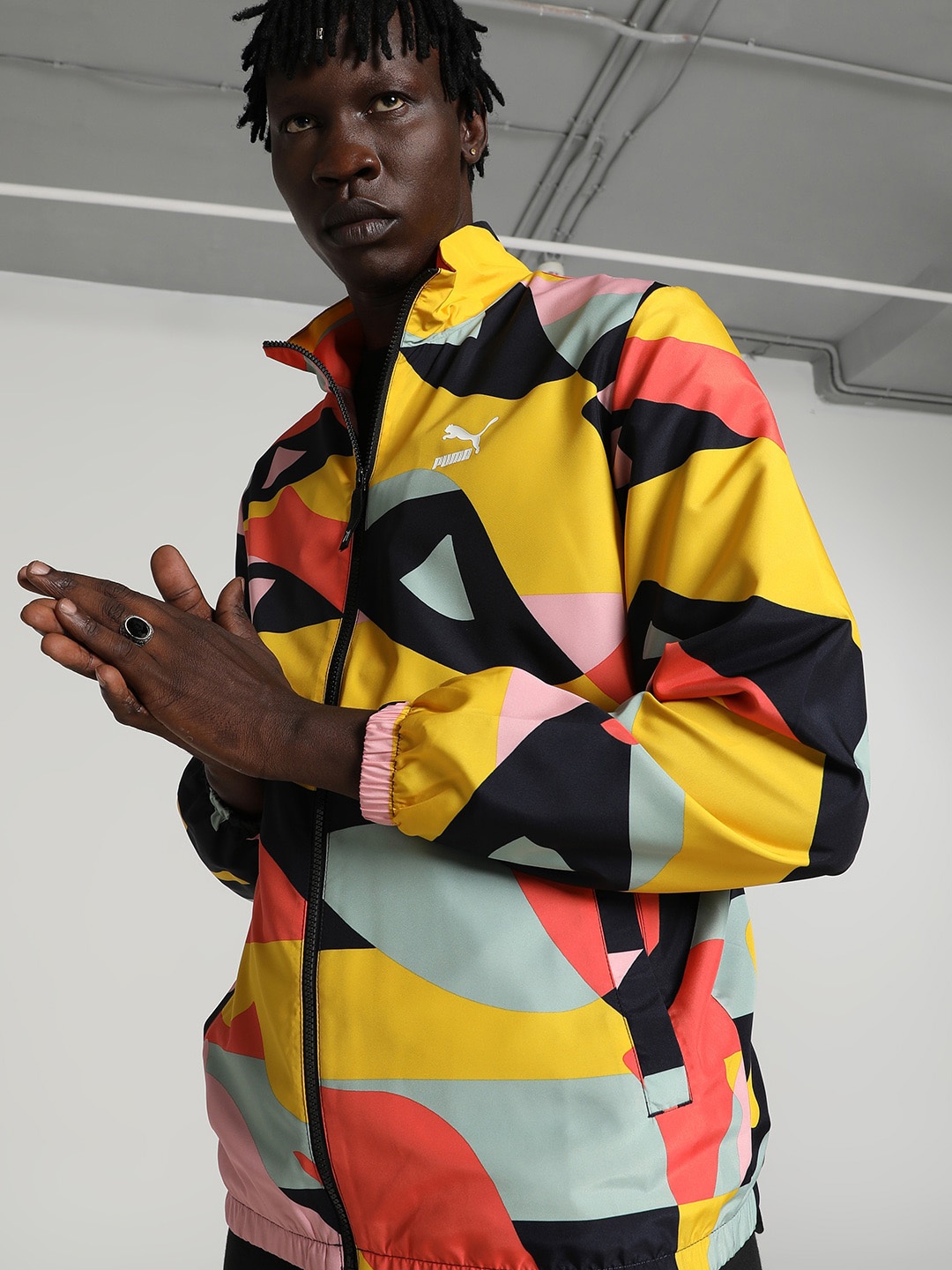 

Puma x Wordwide Abstract Printed Sporty Jacket, Yellow