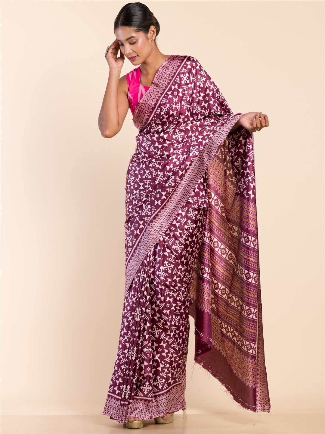 

HERE&NOW Ethnic Motifs Patola Saree, Purple