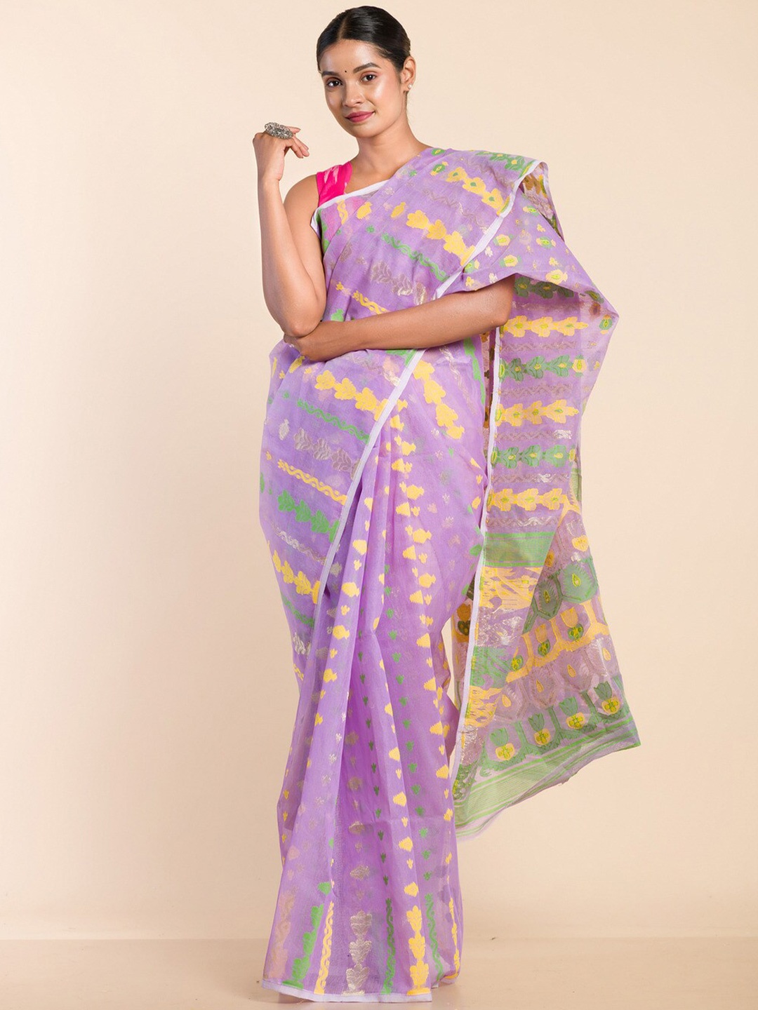

HERE&NOW Ethnic Motif Printed Jamdani Saree, Lavender