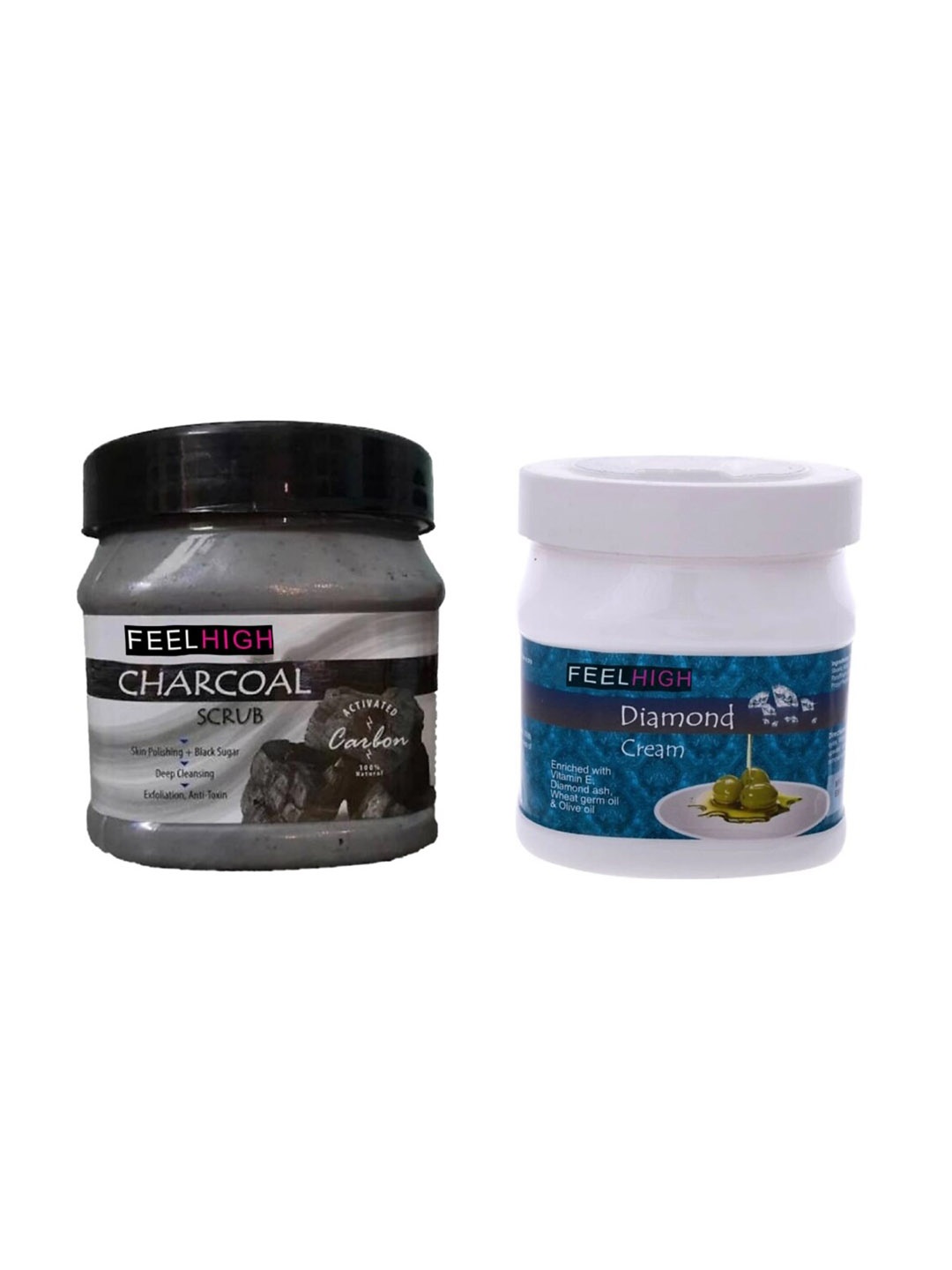 

FEELHIGH Set Of 2 Charcoal Scrub & Diamond Cream- 500ml Each, Black