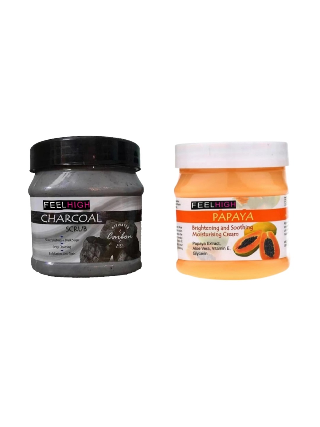 

FEELHIGH Set Of 2 Charcoal Scrub & Papaya Cream- 500ml Each, Multi