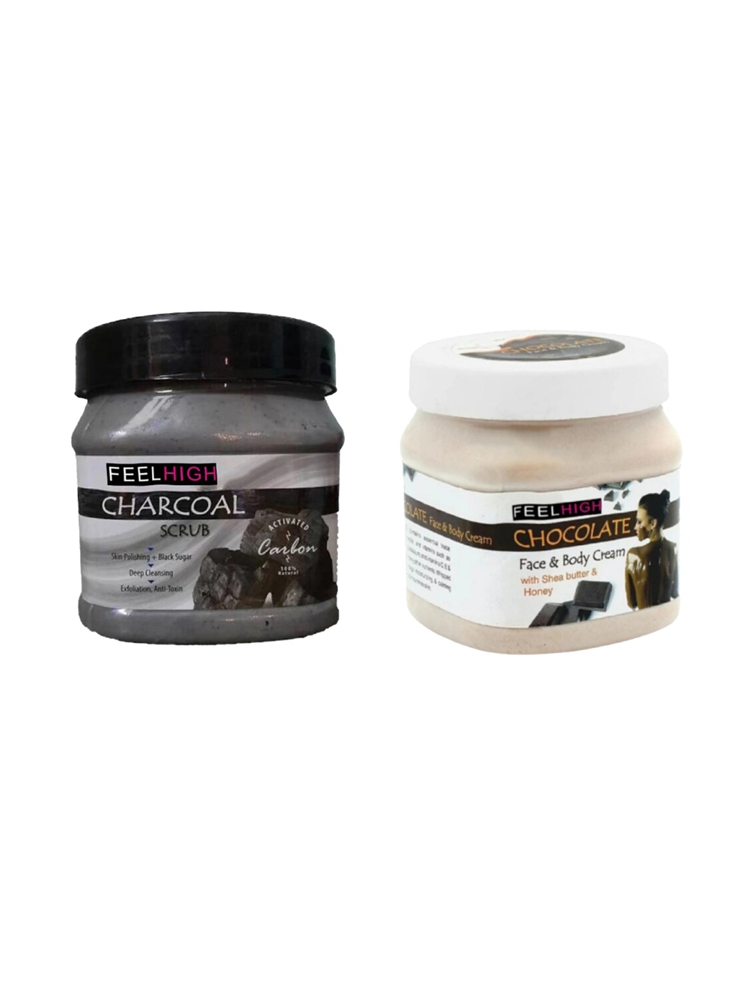 

FEELHIGH Set Of 2 Charcoal Scrub & Choclate Face & Body Cream- 500ml Each, Black