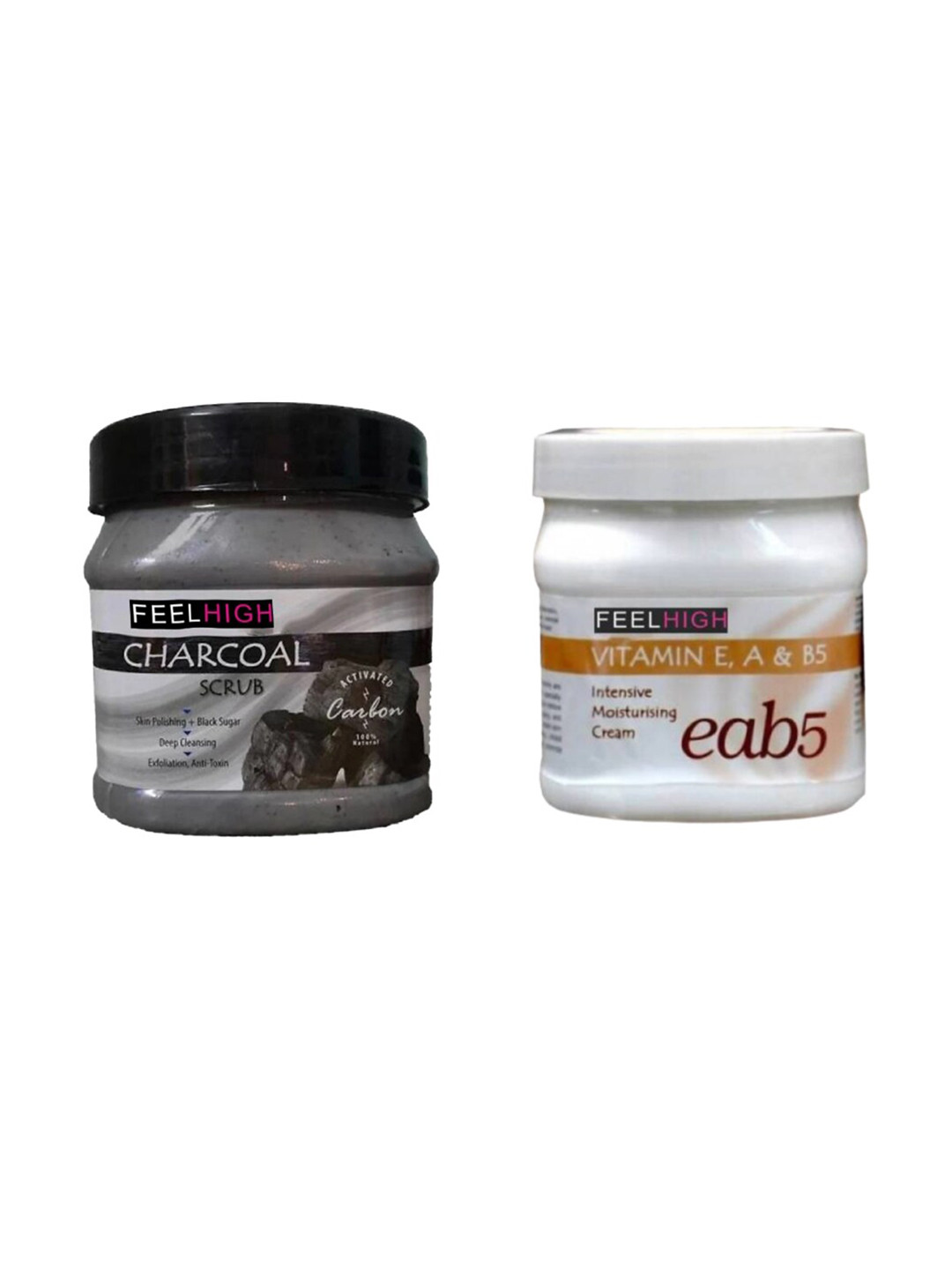 

FEELHIGH Set Of 2 Charcoal Scrub & Vitamin E,A,B5 Cream-500ml Each, Multi