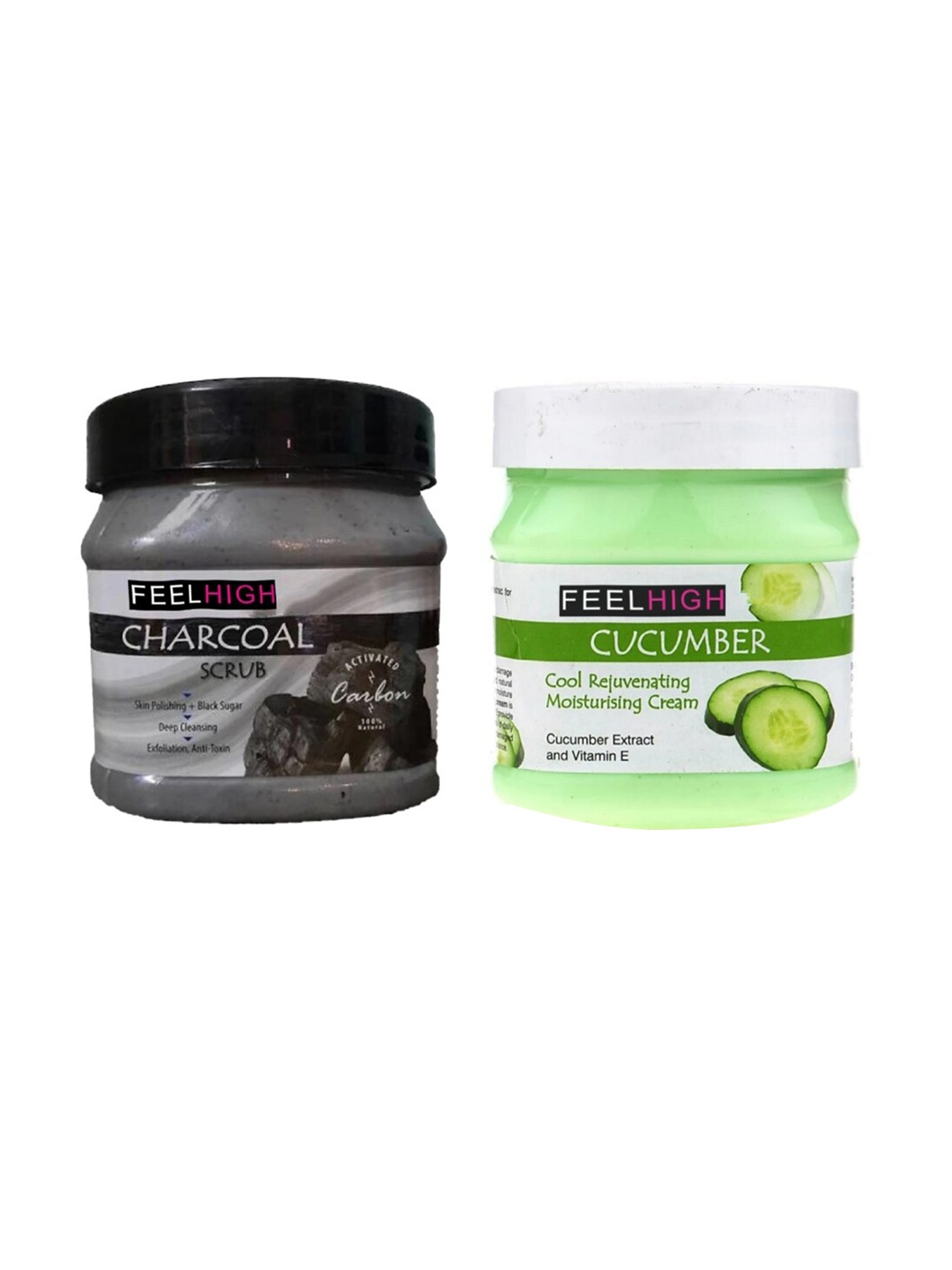 

FEELHIGH Set Of 2 Charcoal Scrub & Cucumber Cream- 500ml Each, Multi