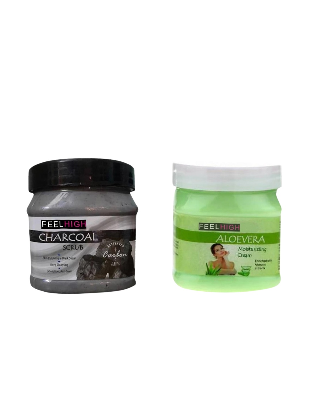 

FEELHIGH Set Of Charcoal Scrub & Aloevera Cream - 500ml Each, Multi