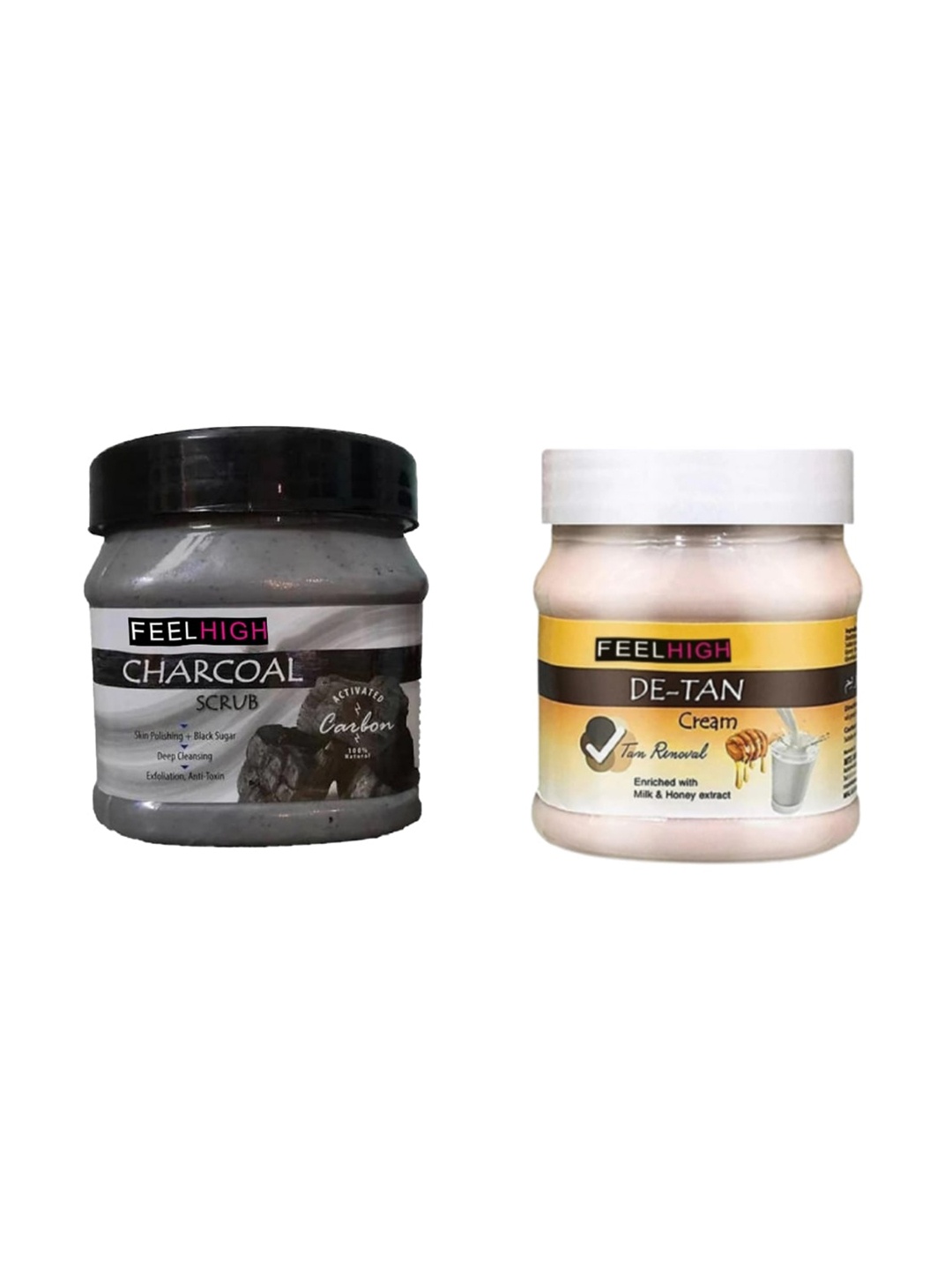 

FEELHIGH Set Of 2 Charcoal Scrub & De-Tan Cream- 500ml Each, Black