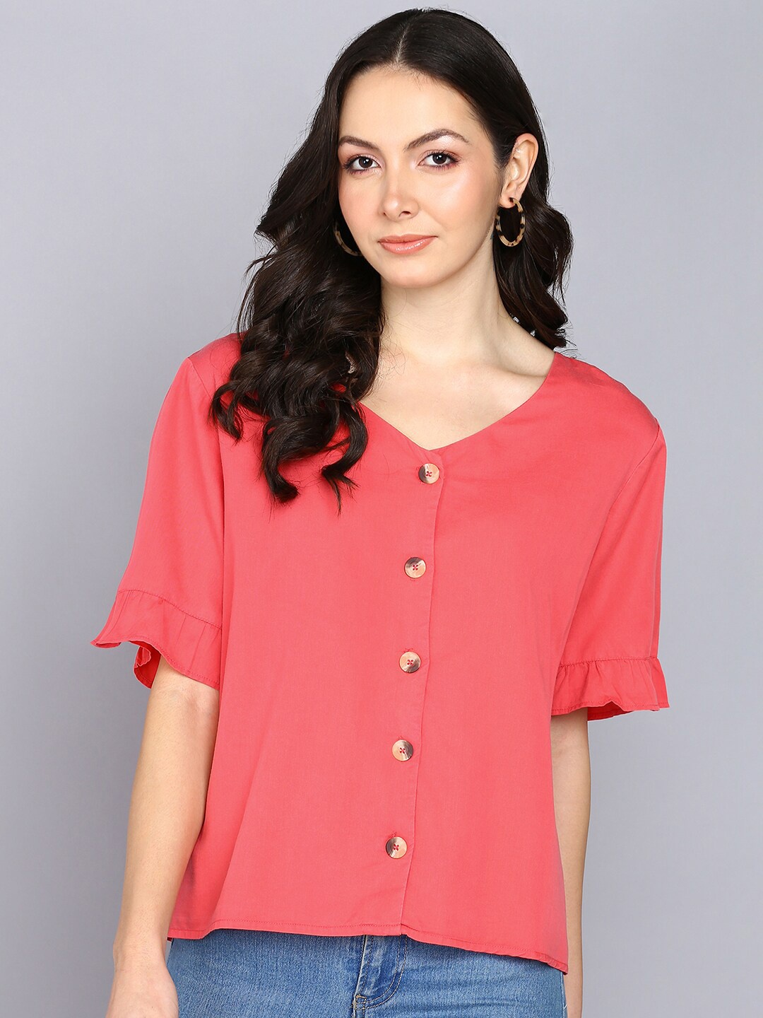 

Mast & Harbour Pink V-Neck Regular Top