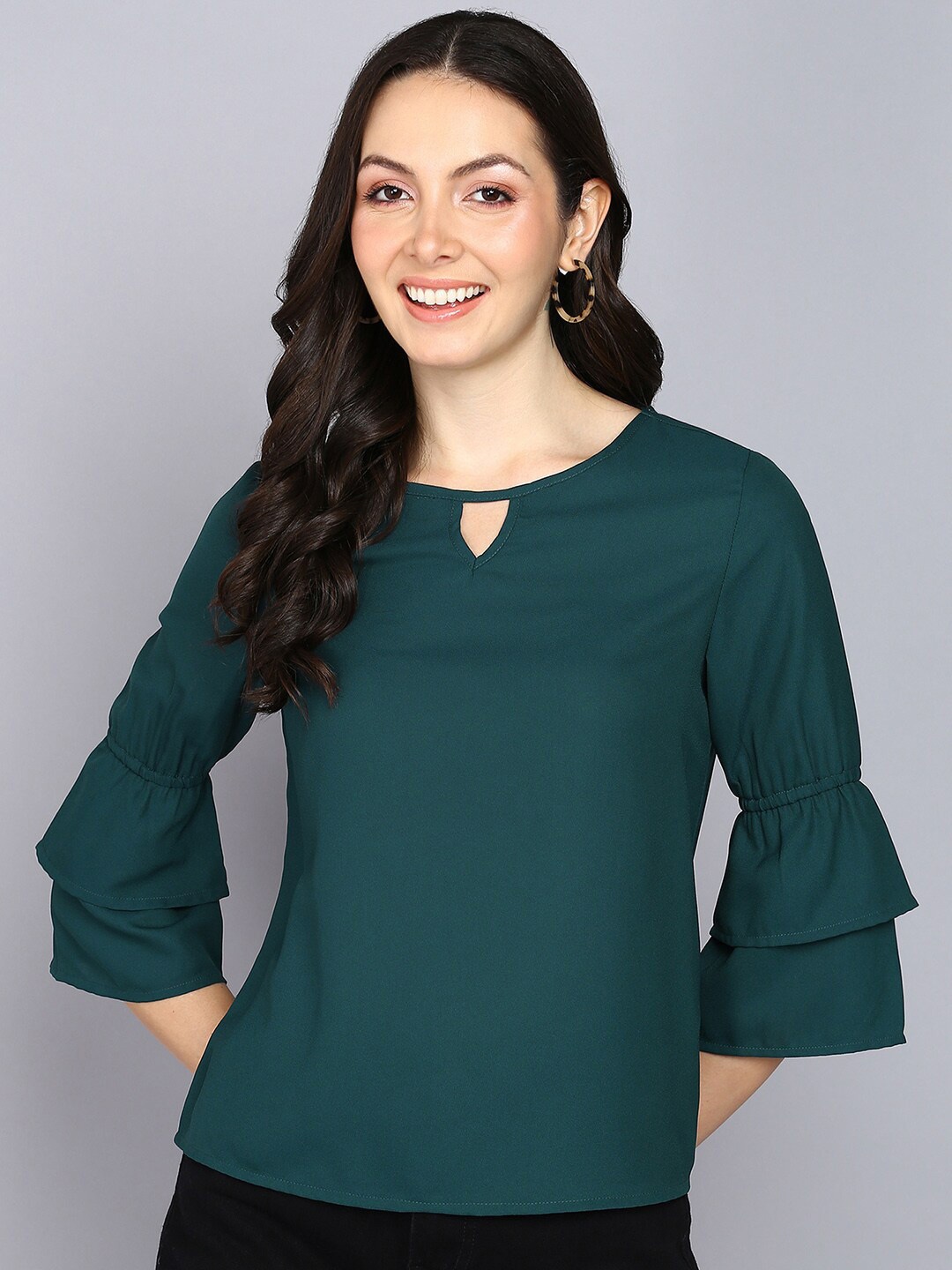

Mast & Harbour teal Keyhole Neck Bell Sleeve Top