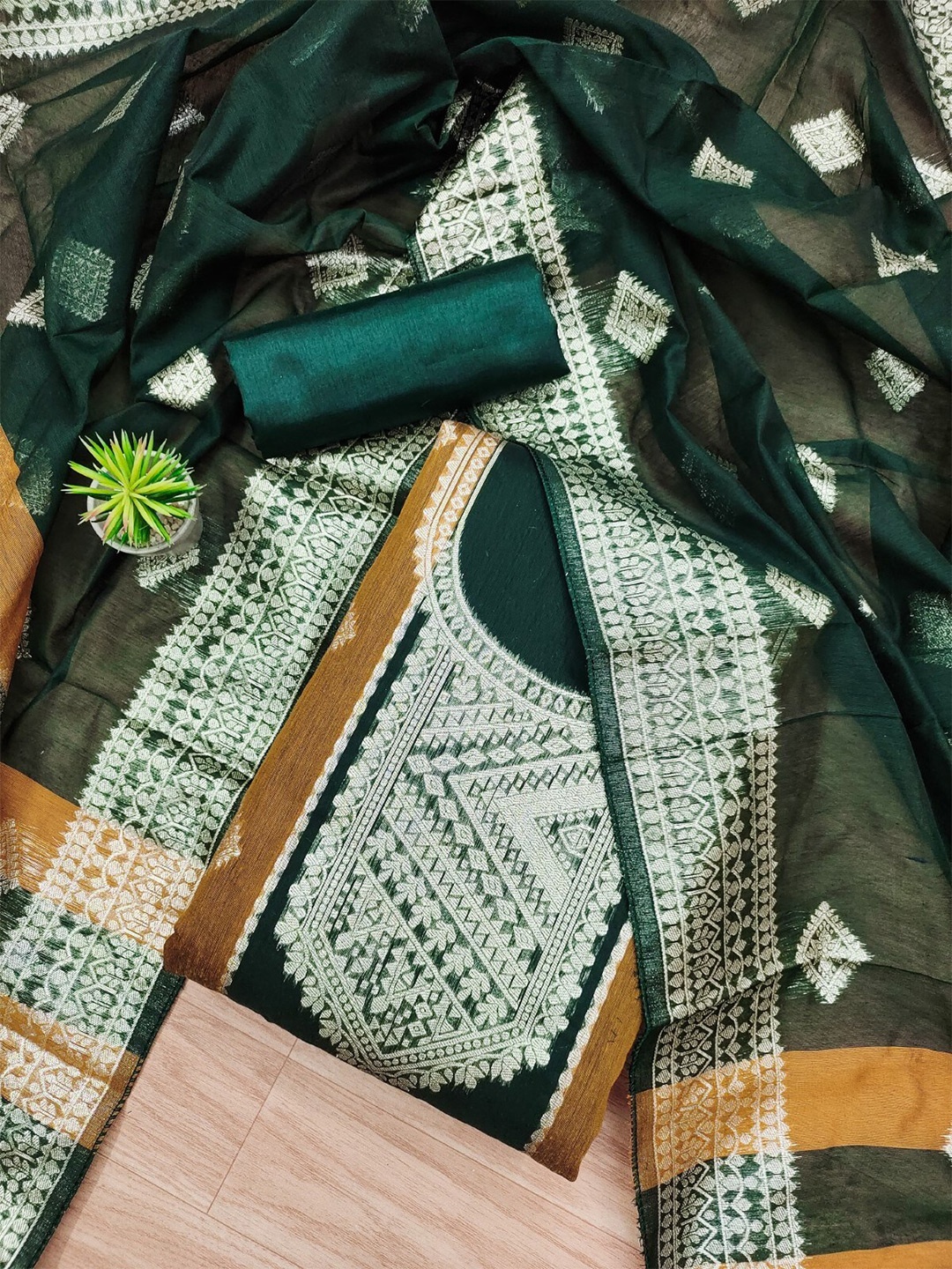 

KALINI Art Silk Unstitched Dress Material, Green