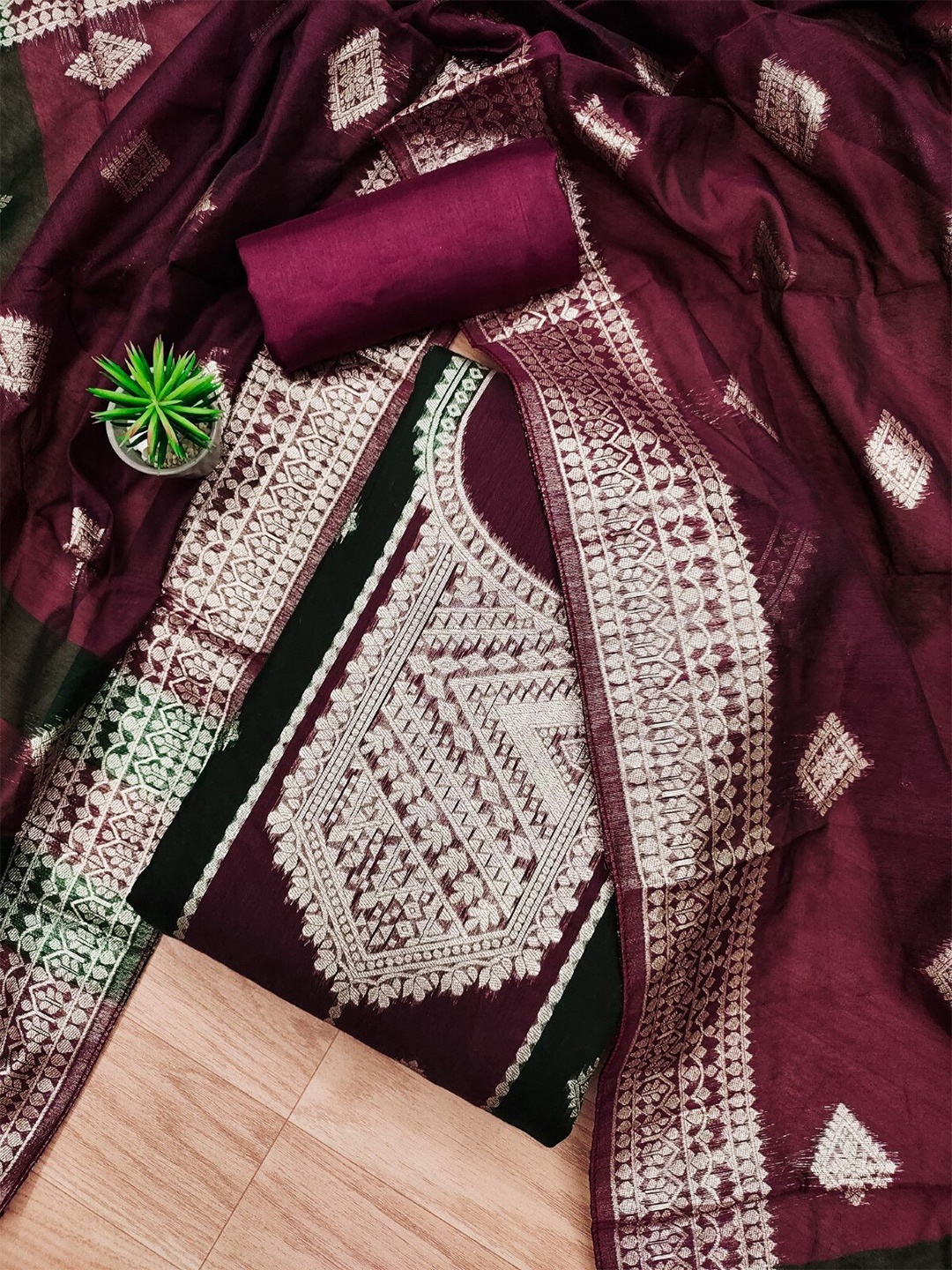 

KALINI Art Silk Unstitched Dress Material, Magenta