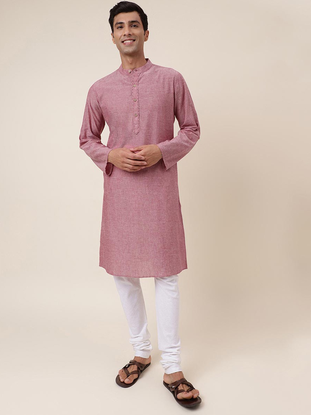 

Fabindia Mandarin Collar Straight Cotton Kurta, Red