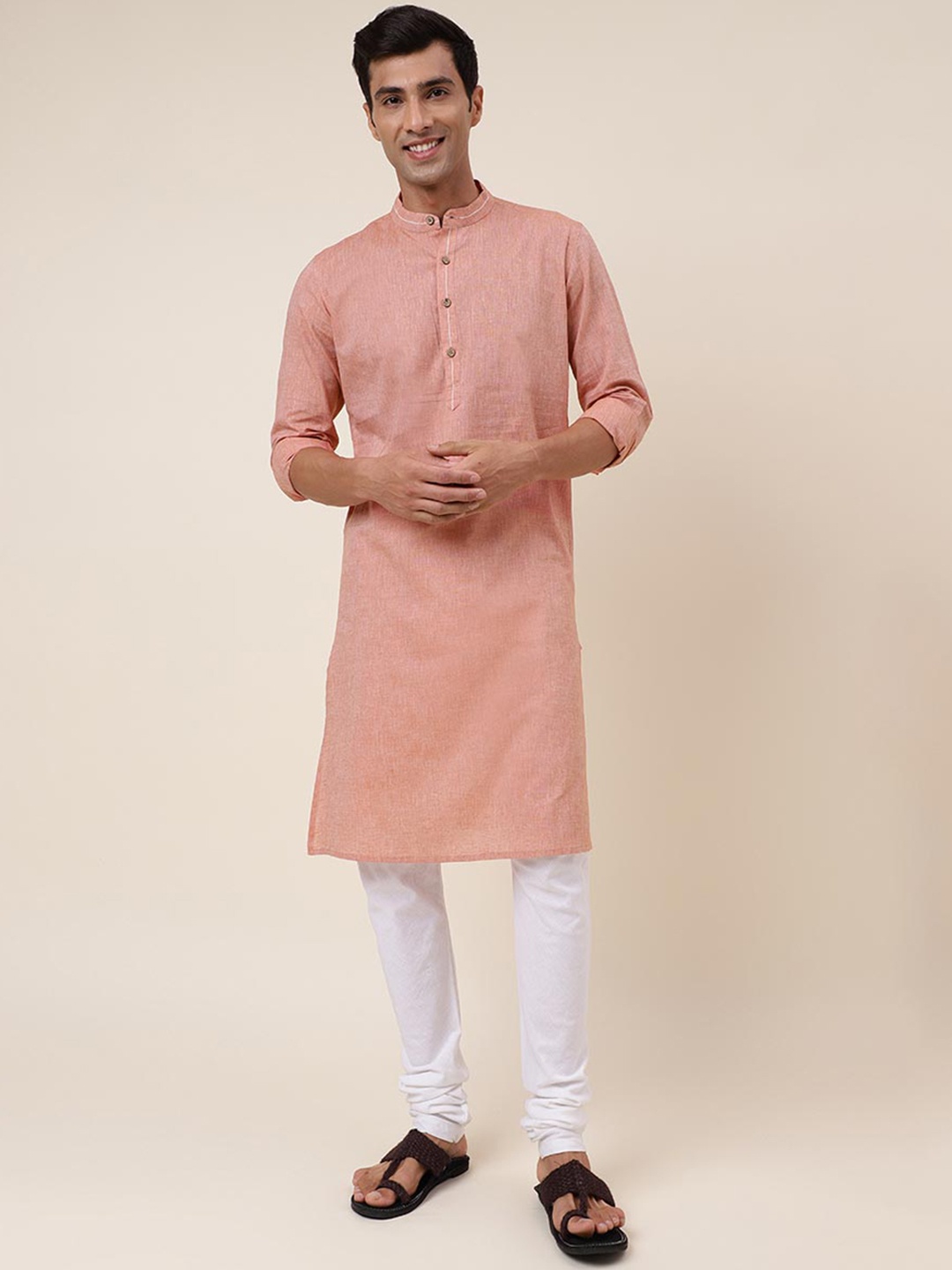 

Fabindia Mandarin Collar Straight Cotton Kurta, Red