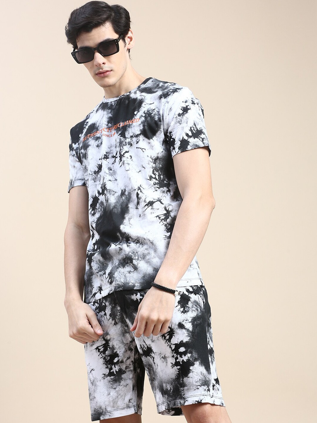 

SHOWOFF Tie & Dye T-Shirt With Shorts Co-Ords Set, White