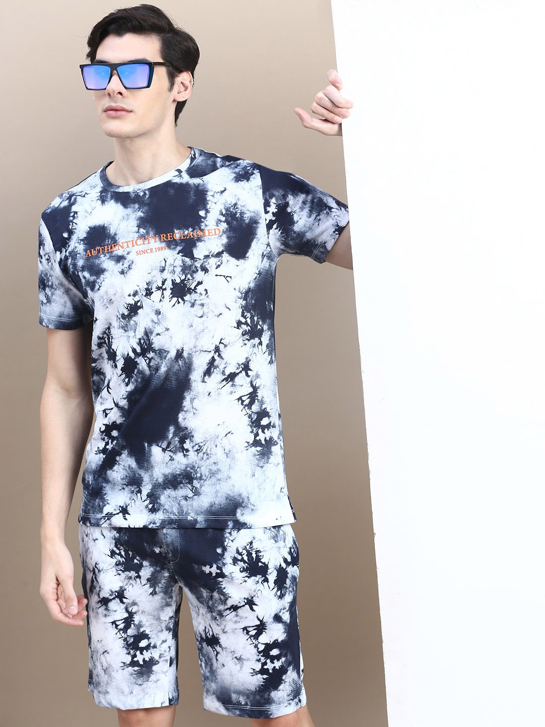 

SHOWOFF Tie & Dye Printed T-Shirt & Shorts Co-Ords, White