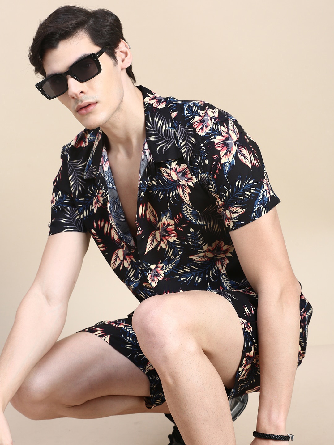 

SHOWOFF Printed Shirt With Shorts, Black