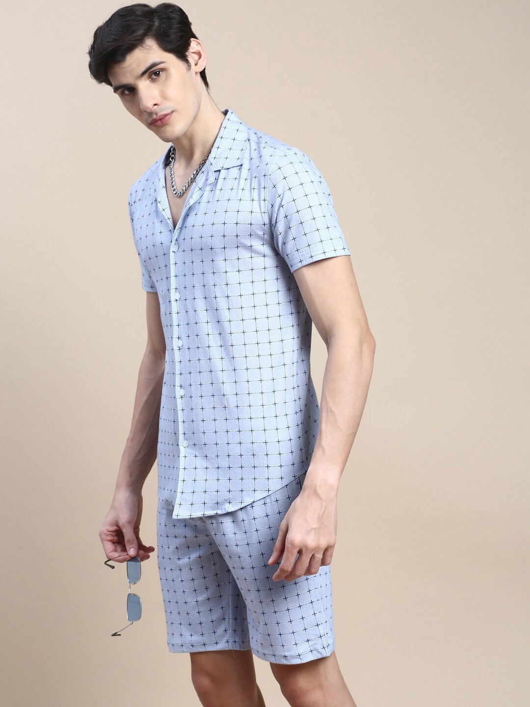 

SHOWOFF Printed Shirt Collar Slim Fit Co-Ords, Blue