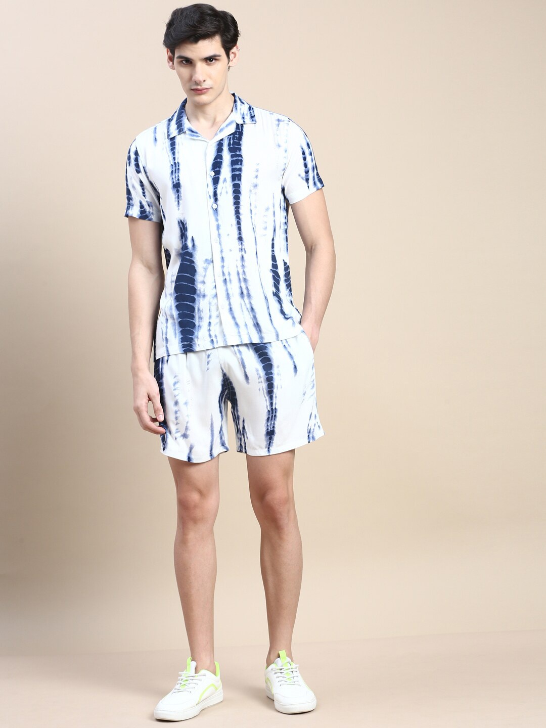 

SHOWOFF Tie & Dye Shirt Collar Slim Fit Co-Ords, White