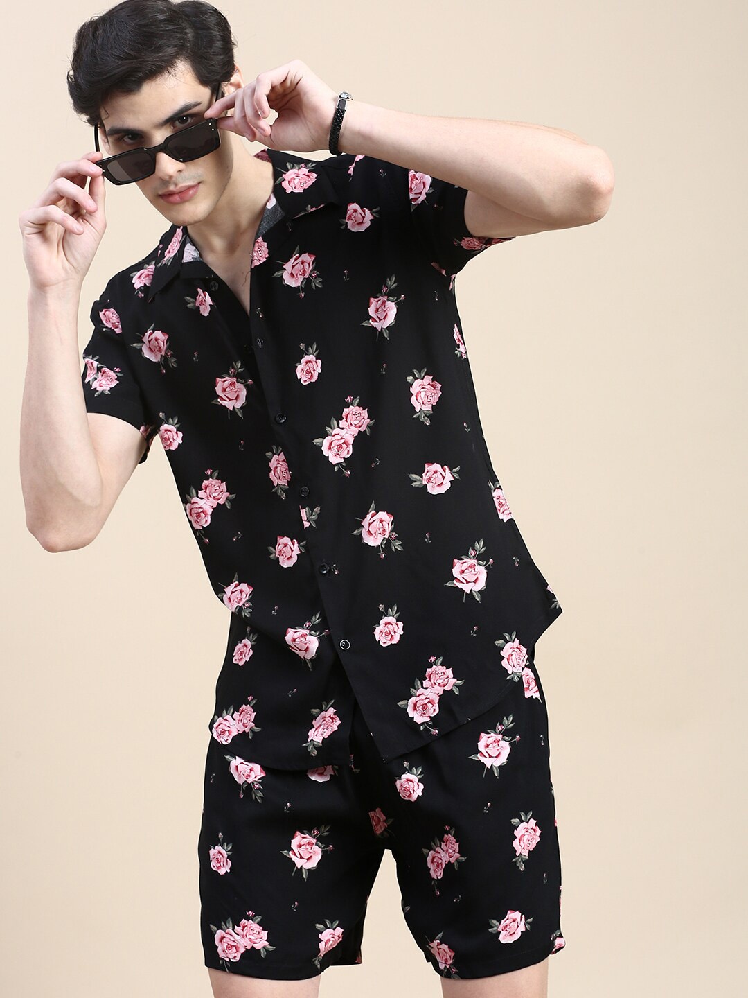 

SHOWOFF Printed Shirt Collar Slim Fit Co-Ords, Black