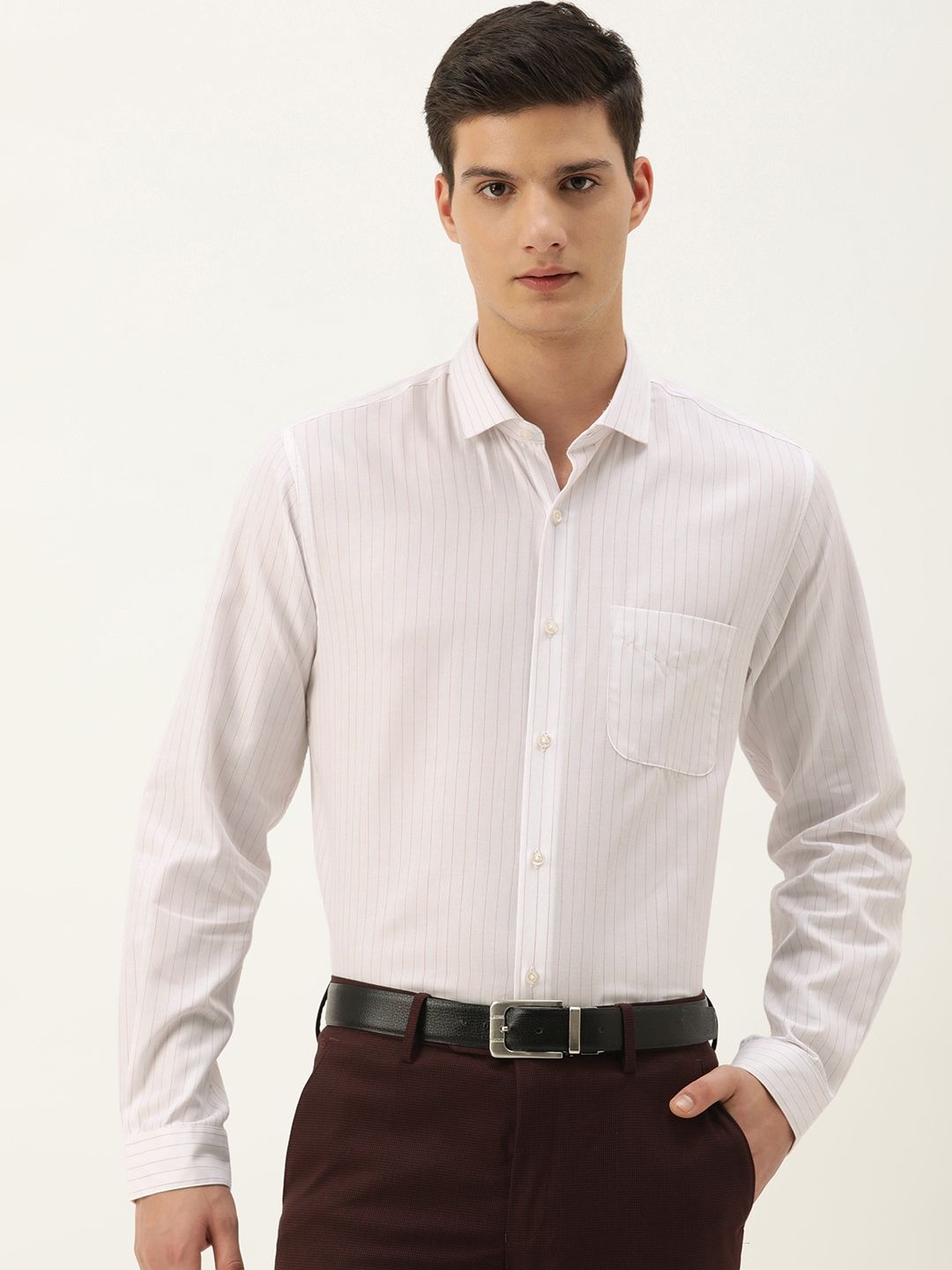 

Peter England Men Slim Fit Opaque Striped Formal Shirt, White