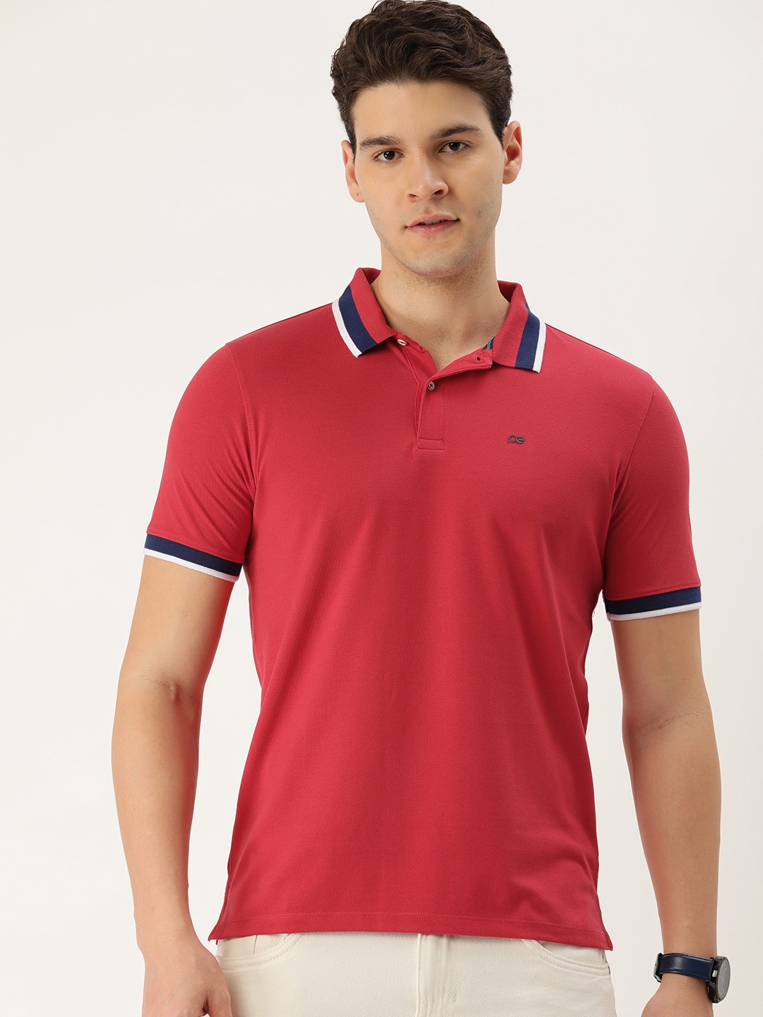 

Peter England Men Polo Collar Slim Fit T-shirt, Red