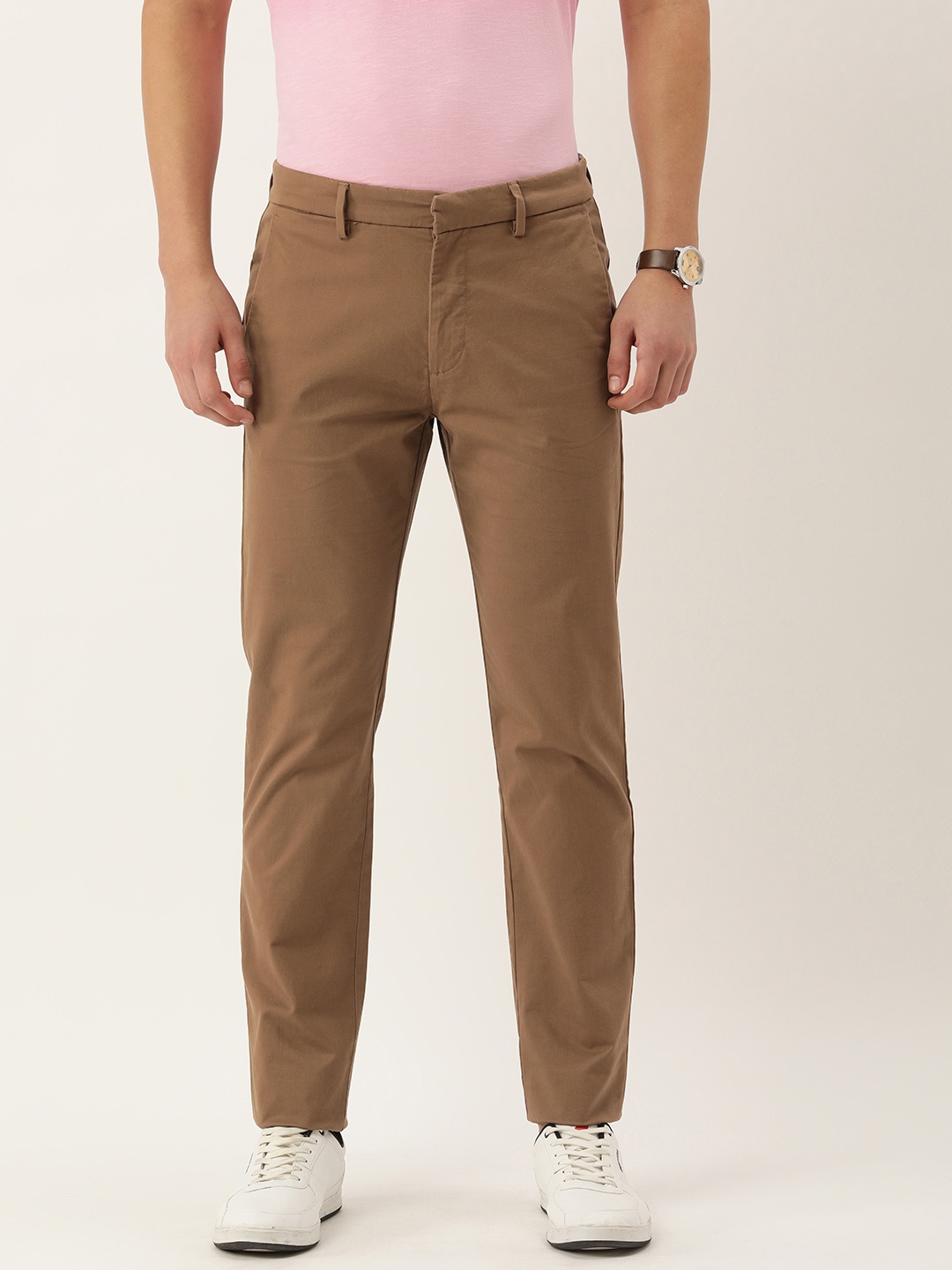 

Peter England Men Solid Slim Fit Trousers, Brown